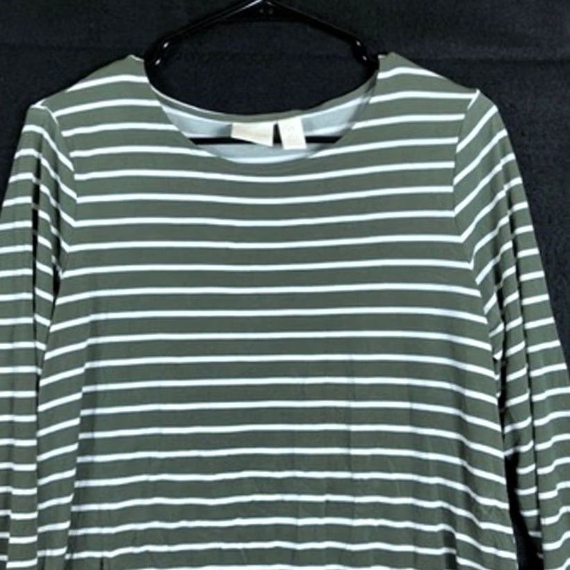 Vintage Chicos Womens Shirt Green White Stripe Long Sleeve Semi Open Back Stretch Crew Neck T-Shirt S Regular Girls Women’s Size S / US 4 / IT 40 - 2 Thumbnail