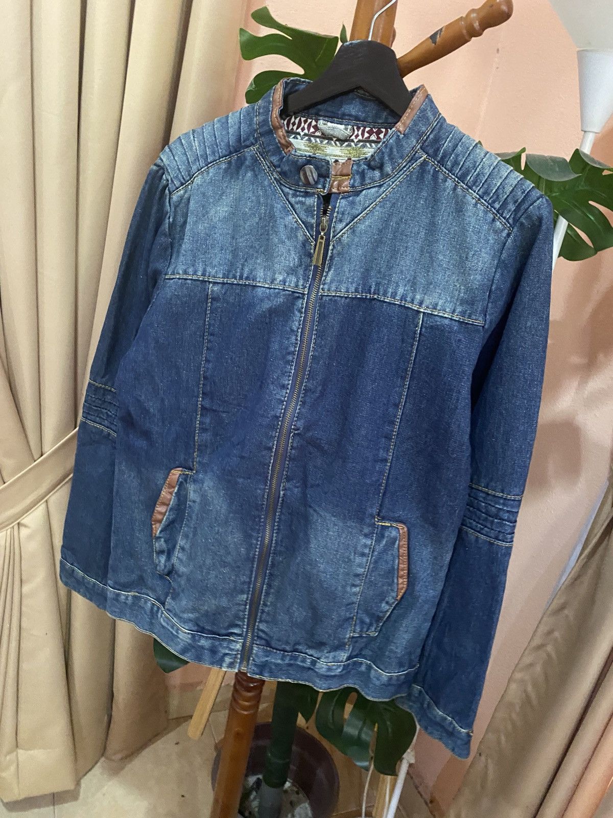 Other Vintage denim biker-style zip jacket with brown leather trim Size US M / EU 48-50 / 2 - 2 Thumbnail