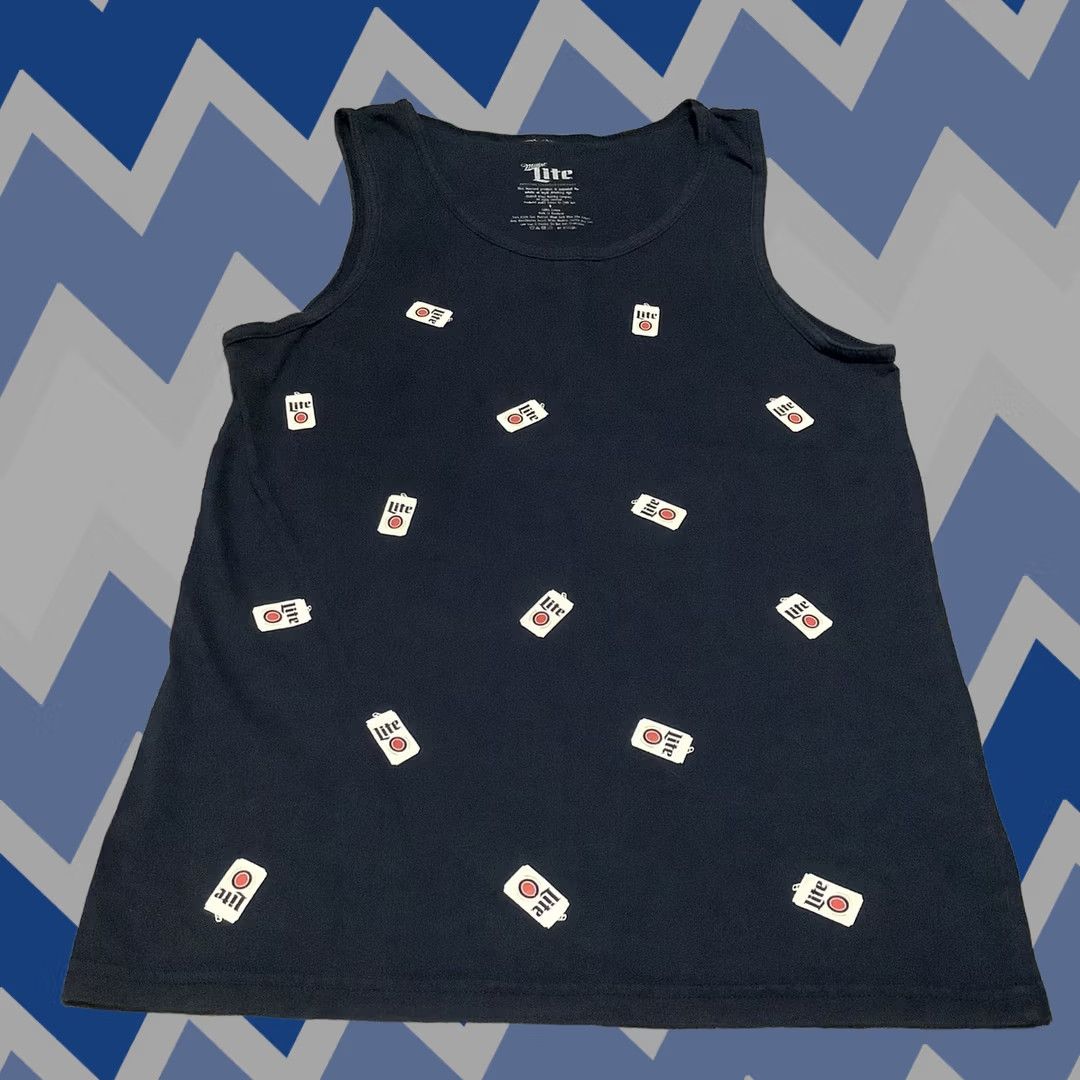 Vintage Miller Lite Tank Top Men S Sleeveless All Over Beer Can Print Blue Size S Round Neck Cotton/Polyester Logo Double-Sided N/A Size US S / EU 44-46 / 1 - 1 Thumbnail