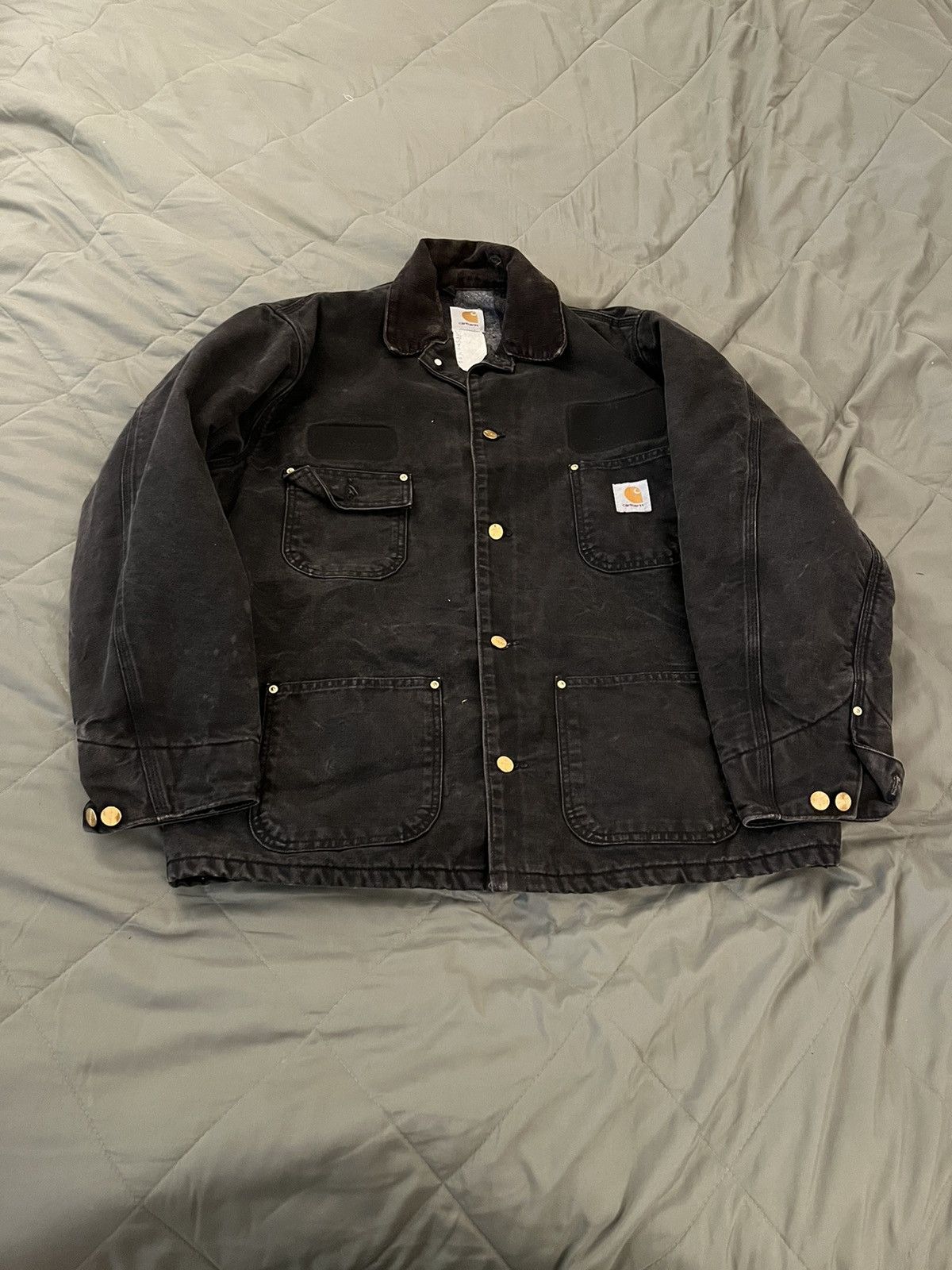 Vintage Carhartt Quilt Lined Black Canvas Chore Coat Work Jacket hot Size Large