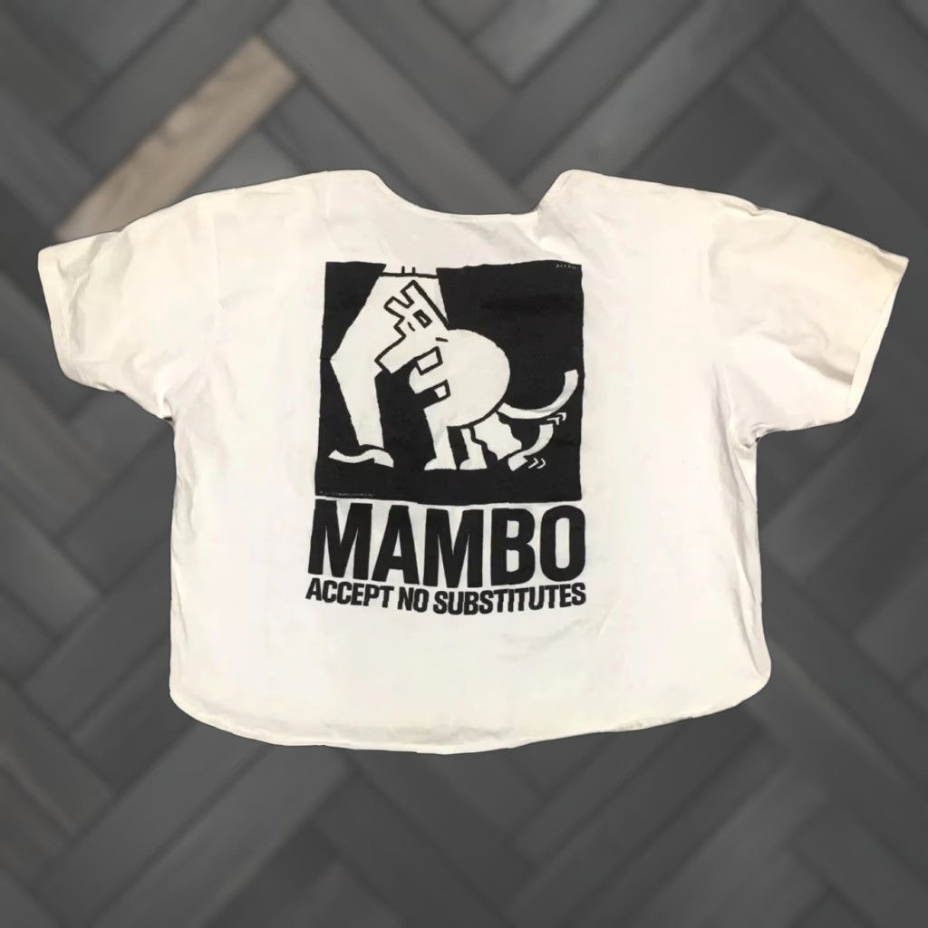 Mambo Vtg MAMBO Accept No Substitutes Crop Top T Shirt c 1989 80s 90s Surf Art Worn Mens One Size White Graphic Tee Size US M / EU 48-50 / 2 - 1 Thumbnail