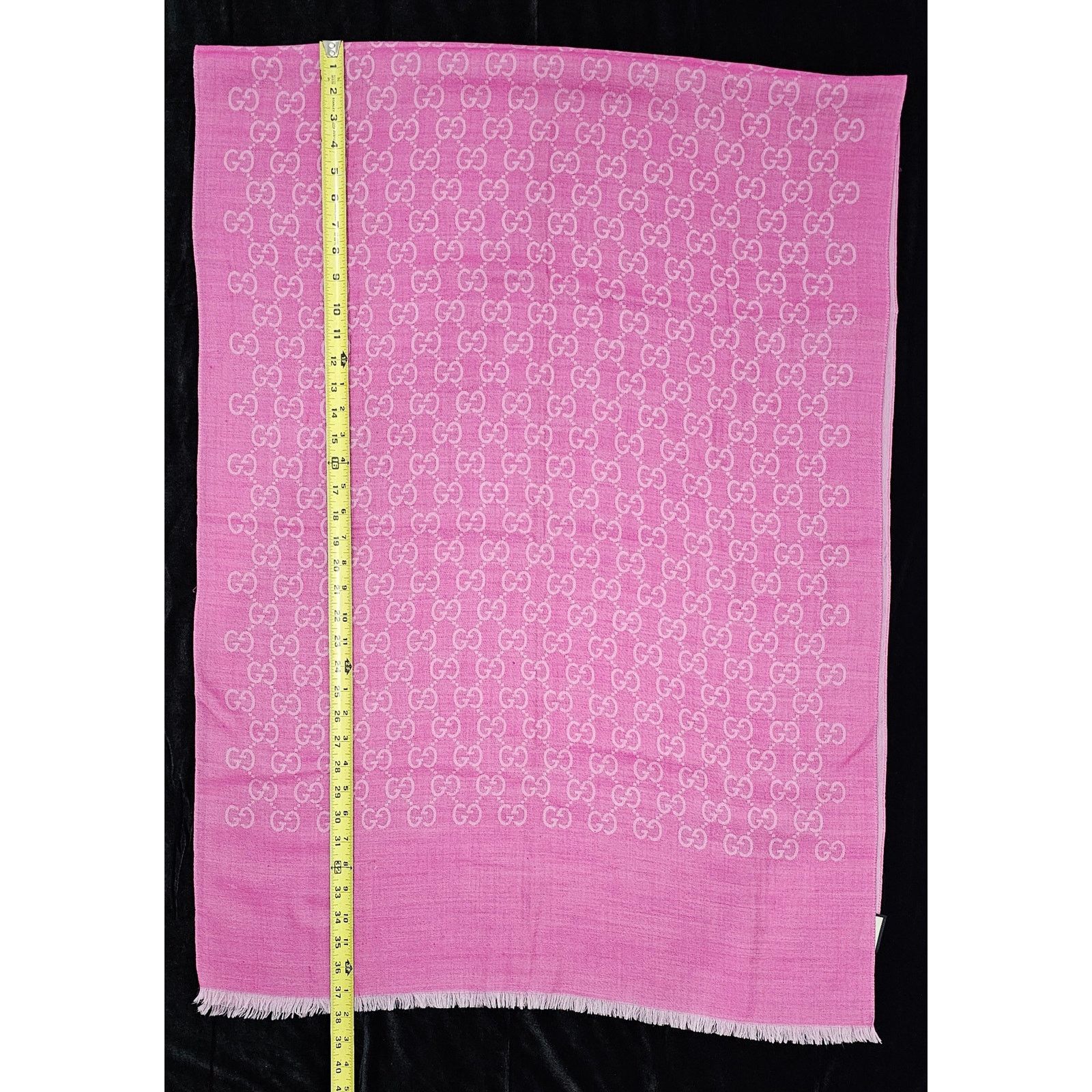 Hermes GUCCI Pink Jacquard Logo GG Wool Silk Scarf Size ONE SIZE - 3 Thumbnail