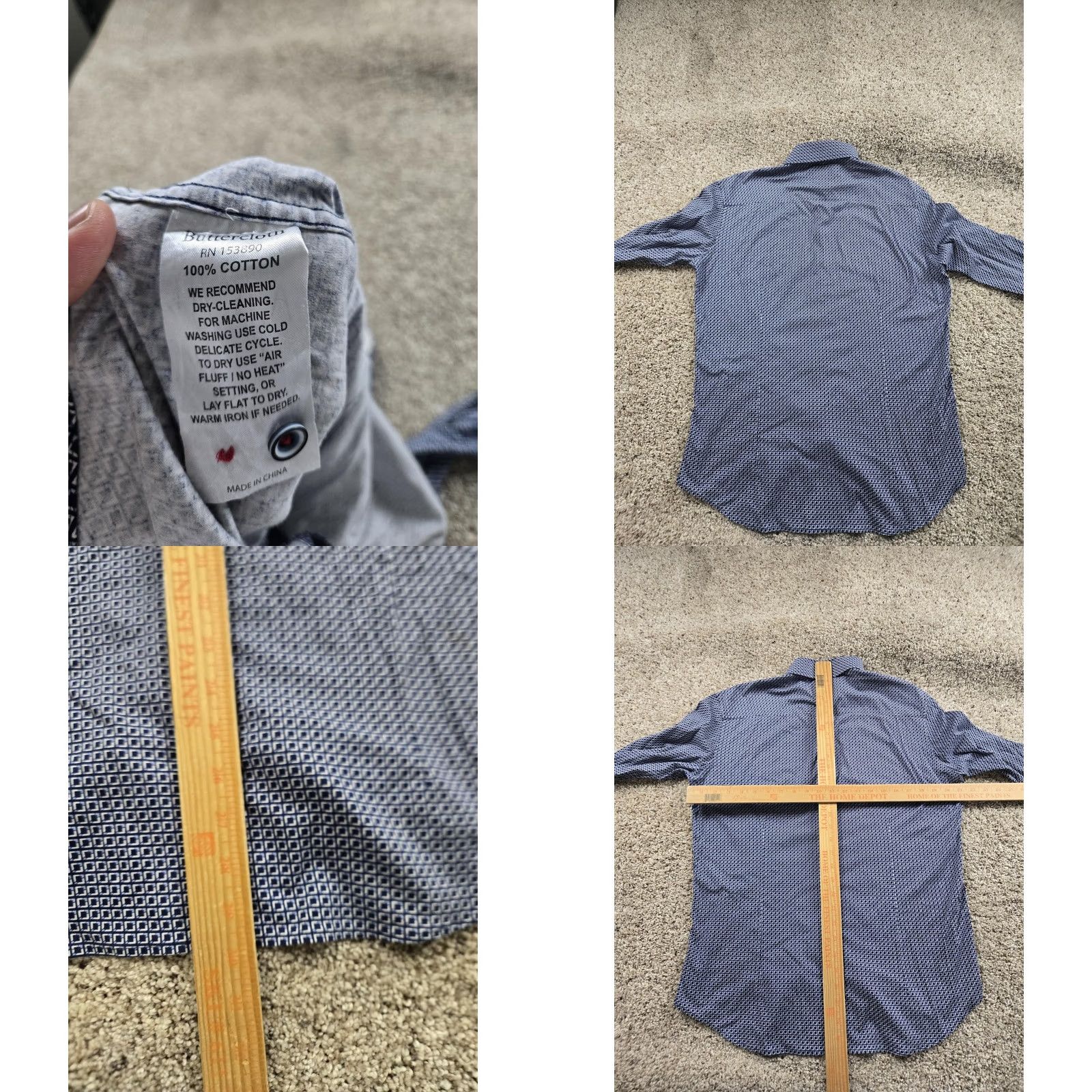 Buttero Butter Cloth Shirt Mens Large Blue Geometric Print Long Sleeve Button Up Casual Size US L / EU 52-54 / 3 - 8 Thumbnail
