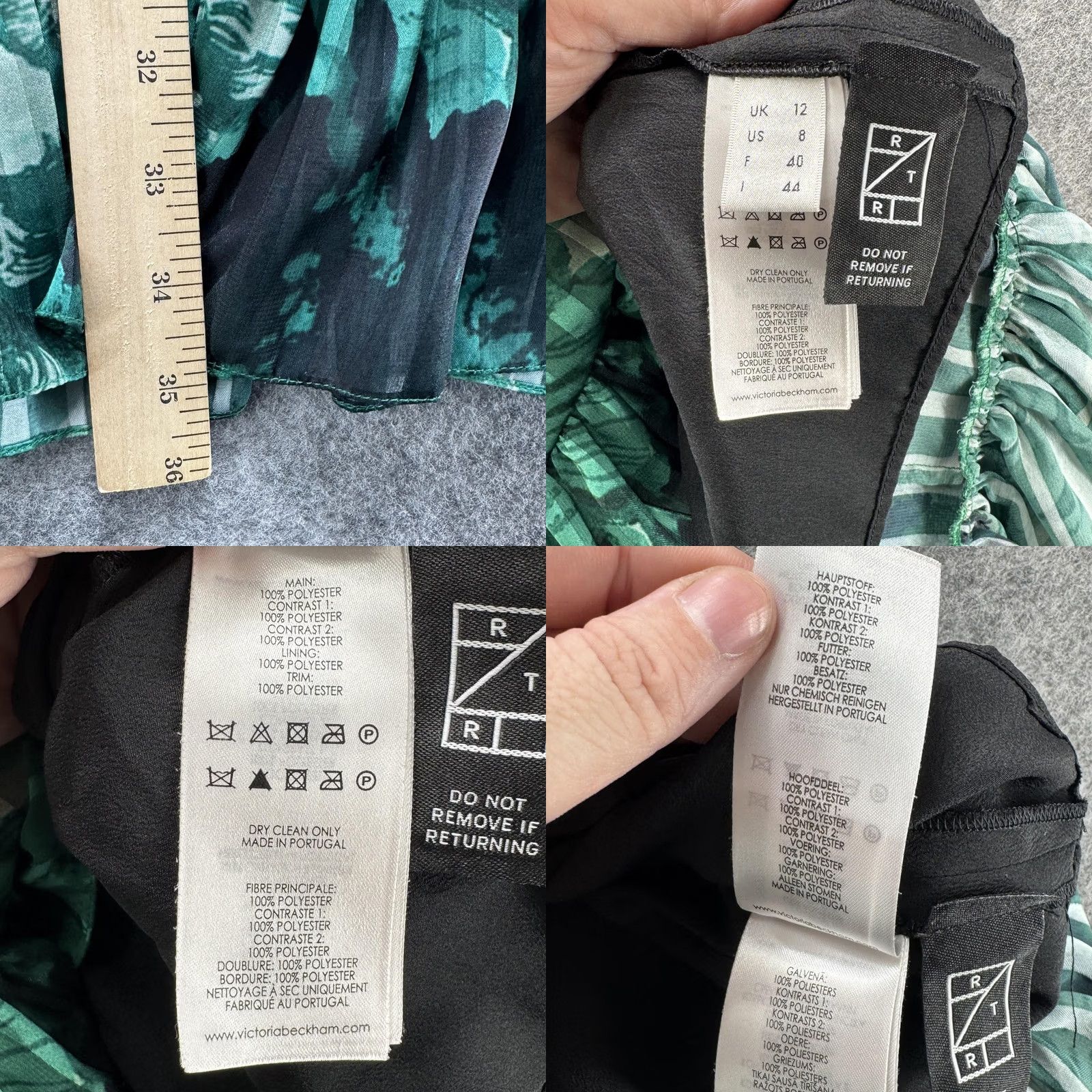 Victoria Beckham Victoria Victoria Beckham Dress Womens 8 Green Print Ruffle Sleeveless V-Neck Dress Size M / US 6-8 / IT 42-44 - 8 Thumbnail