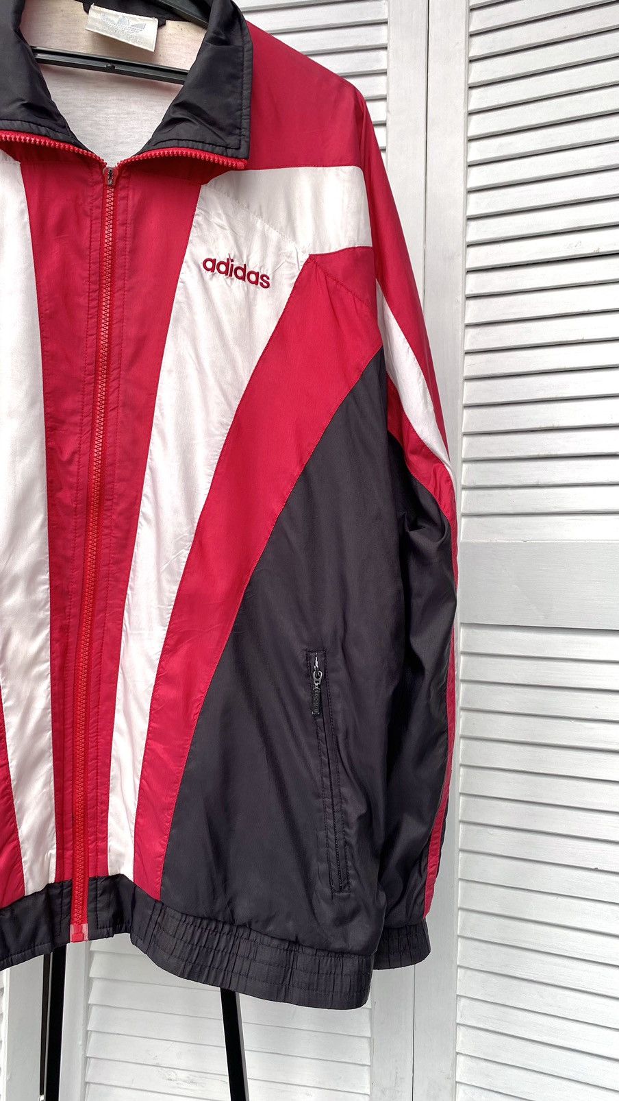 Adidas × Vintage Vintage Adidas Track Retro Jacket Nylon Striped 90s Red Size US L / EU 52-54 / 3 - 5 Thumbnail