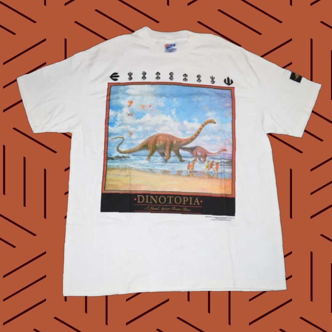 Hanes VINTAGE 1991 DINOTOPIA T-SHIRT HANES XL WHITE GRAPHIC RETRO DINOSAURS 90s Unisex Adults Size US XL / EU 56 / 4 - 1 Thumbnail
