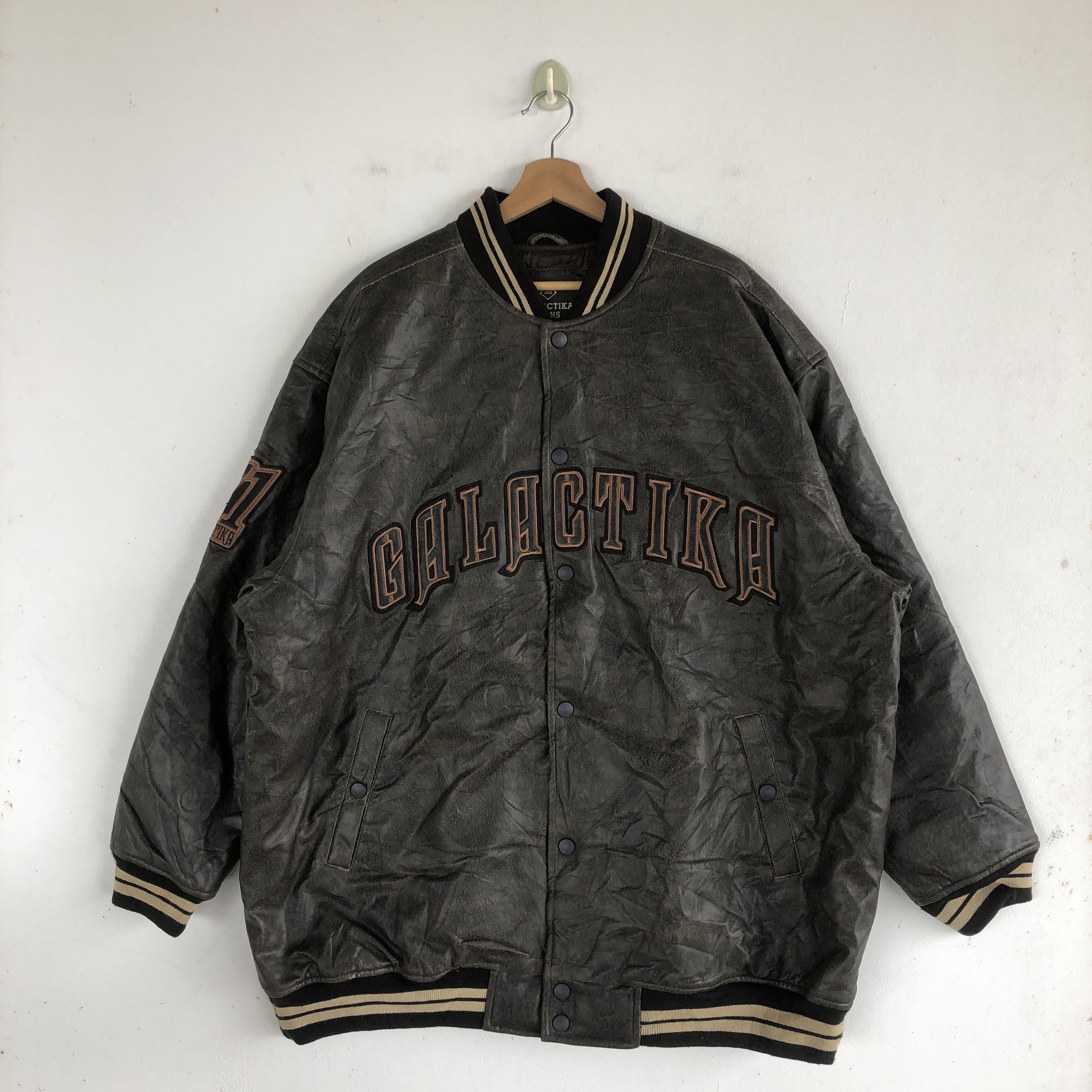 Japanese Brand × Vintage Vintage Galactika Leather Baseball Jackets Letterman Jacket Size US XL / EU 56 / 4 - 1 Thumbnail