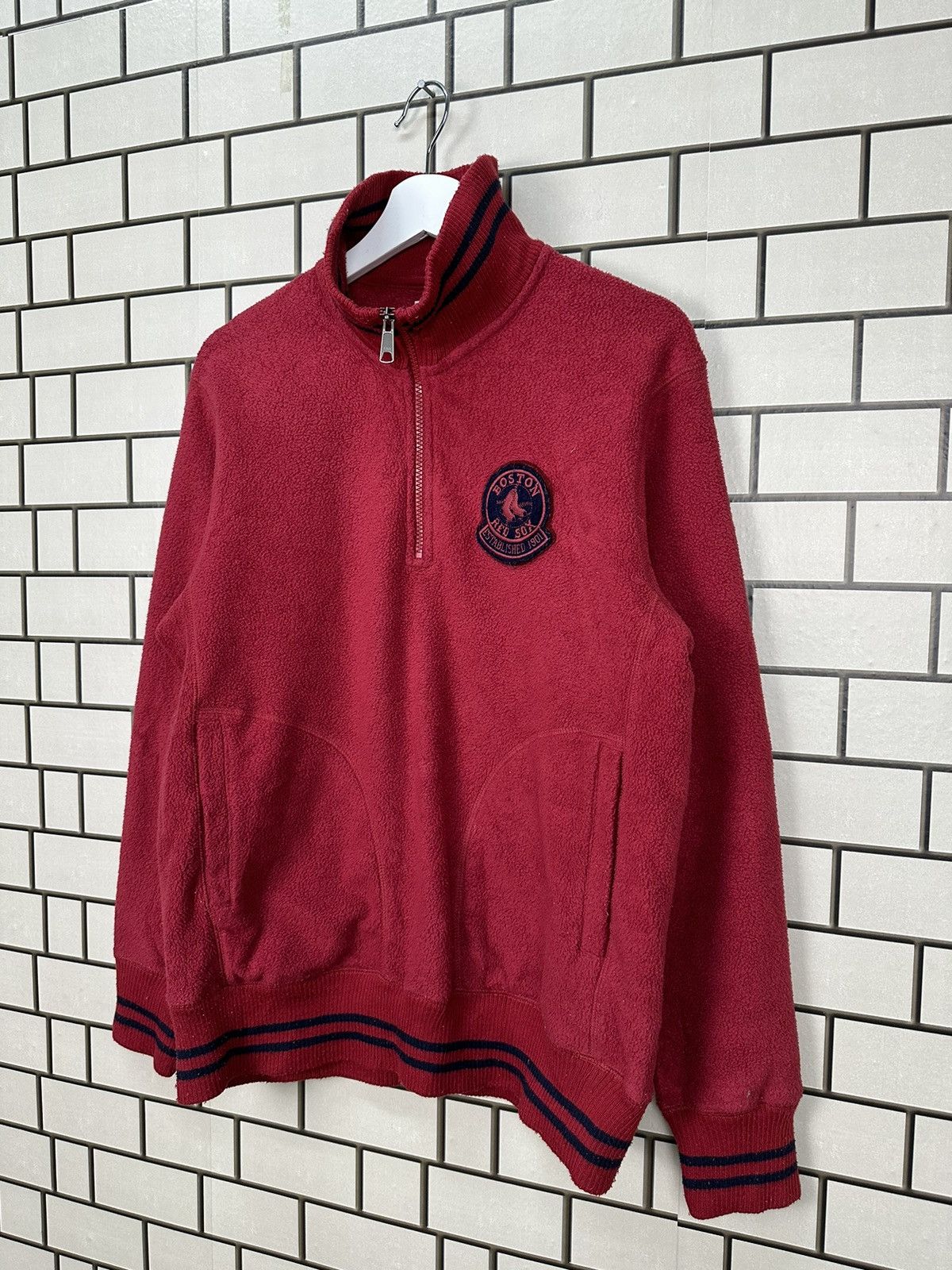 MLB × Vintage Boston RedSox Major League Baseball Half Zipper Jacket Size US L / EU 52-54 / 3 - 3 Thumbnail