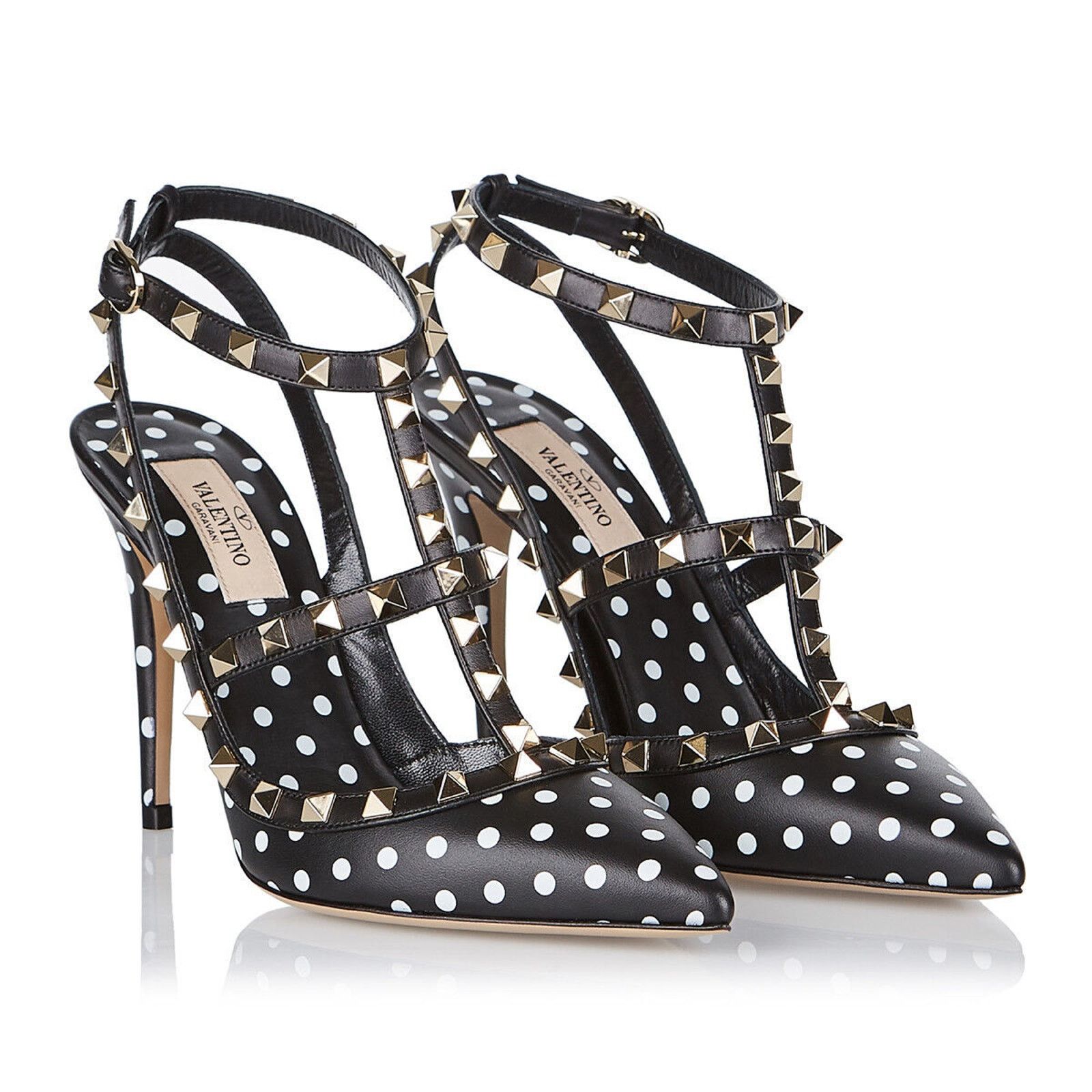 Valentino Rockstud Polka Dot Ankle T Strap Sandal Heel Pump 36 Size US 6 / IT 36 - 2 Thumbnail