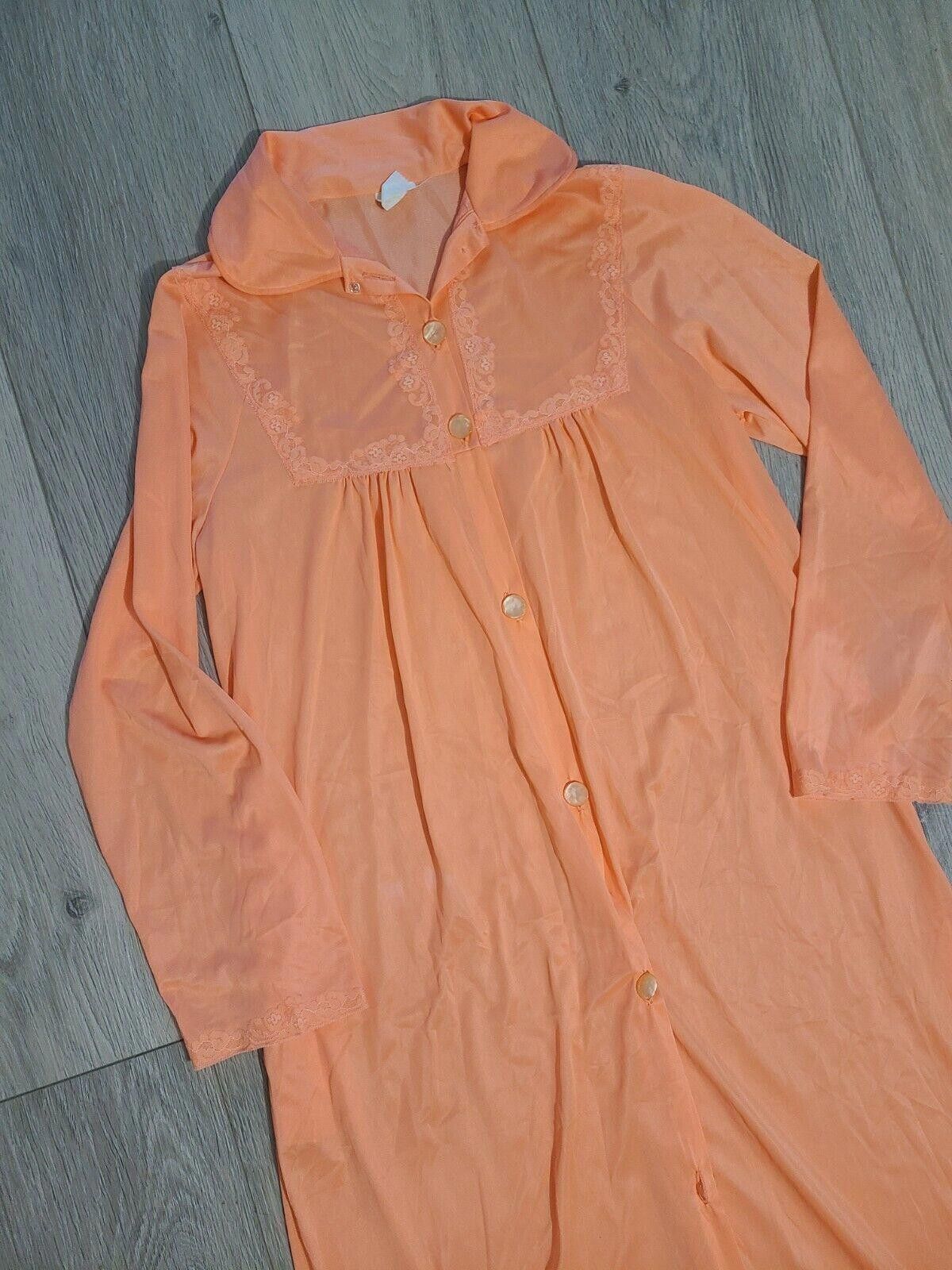 Designer Vintage Robe Texsheen Orange Gown Long Small nylon lingerie Size ONE SIZE - 3 Thumbnail