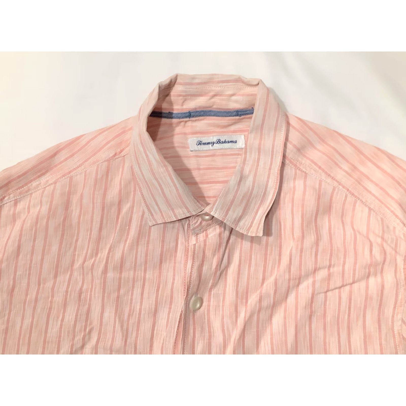 Tommy Bahama Tommy Bahama Shirt Mens Large Pink Stripe Short Sleeve Button Front Linen Casual Size US L / EU 52-54 / 3 - 2 Thumbnail