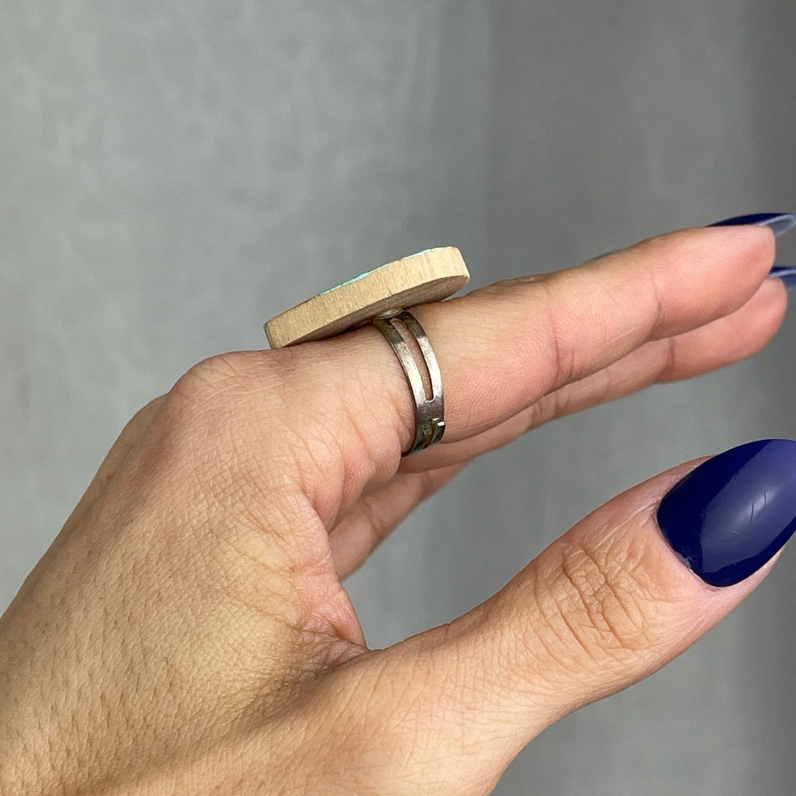 Handmade Steppie Co. Wooden Heart Adjustable Ring Mint Green Striped Size ONE SIZE - 13 Thumbnail