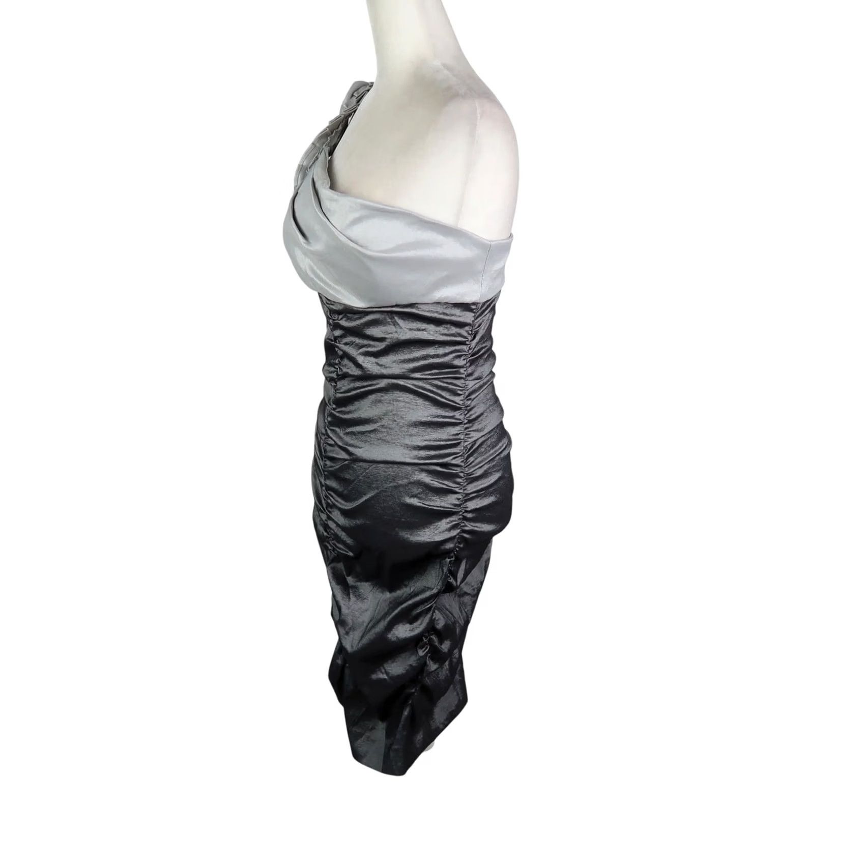 Adrianna Papell VINTAGE Hailey Dress Party Bodycon One Shoulder Shiny Grey Taffeta Ruched 8 Womens Size M / US 6-8 / IT 42-44 - 3 Thumbnail