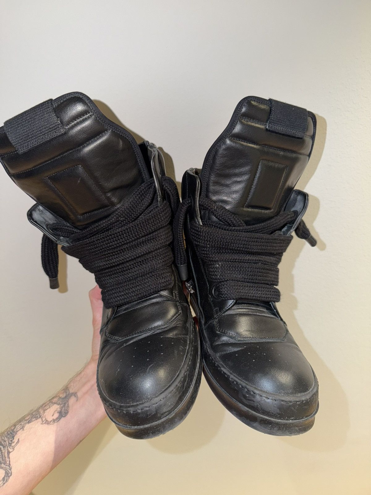 Rick Owens ‘Triple Black’ Jumbo Lace Geobaskets Size US 10 / EU 43 - 6 Thumbnail