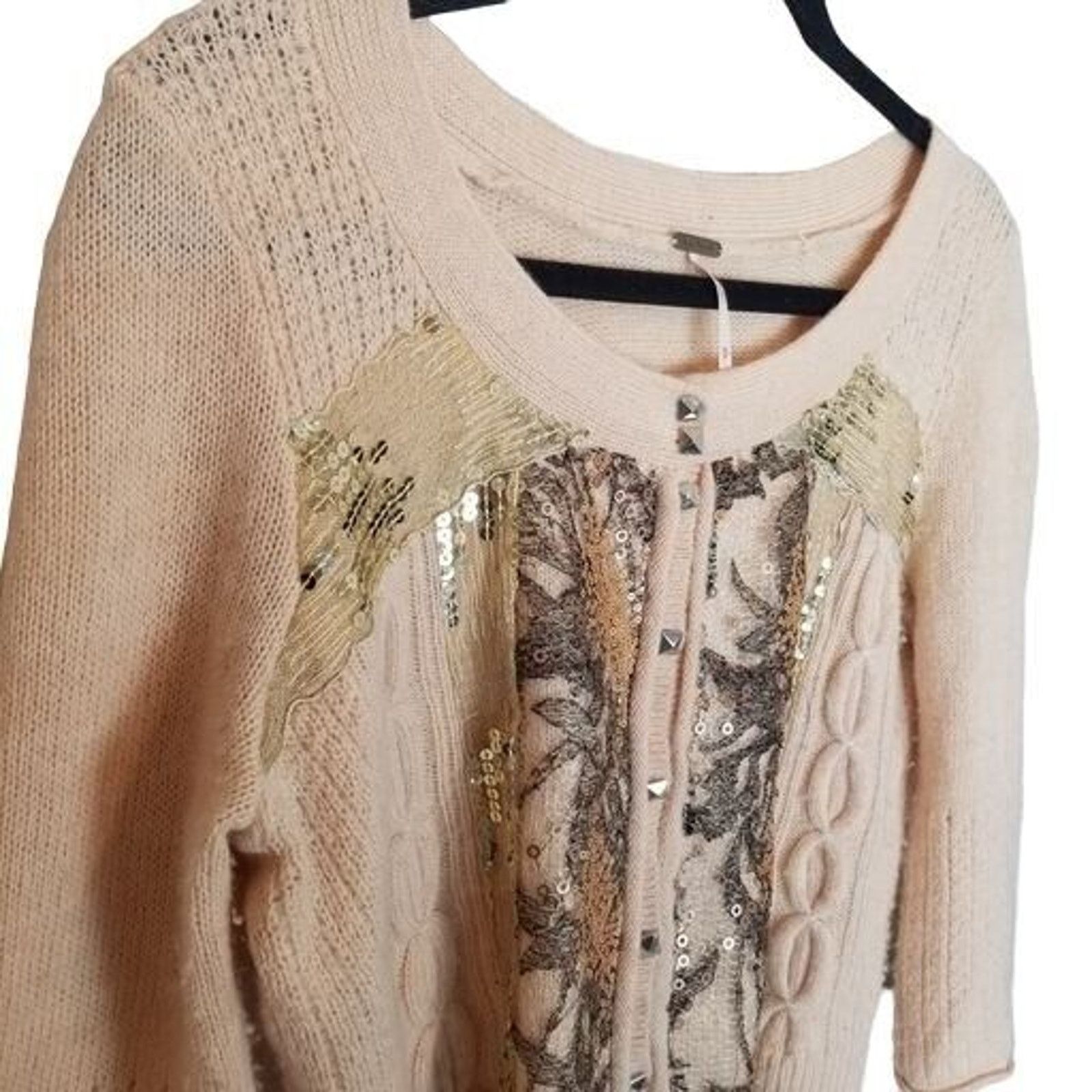 Free People Free People Crop Sweater Cardigan Fairycore Wool Sequin Size S / US 4 / IT 40 - 5 Thumbnail