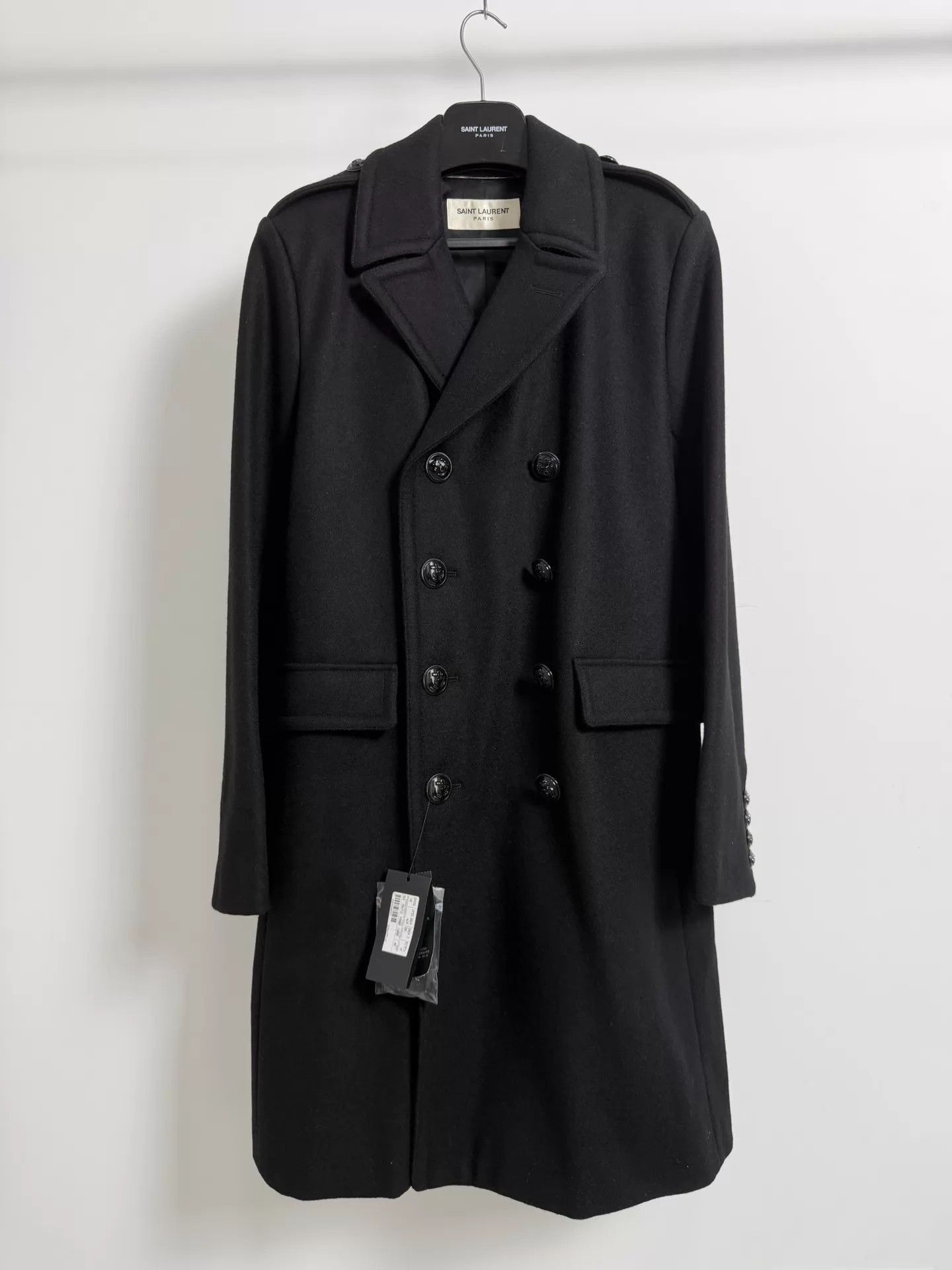 Saint Laurent Paris Black Double-Breasted Long Coat Size US M / EU 48-50 / 2 - 1 Thumbnail
