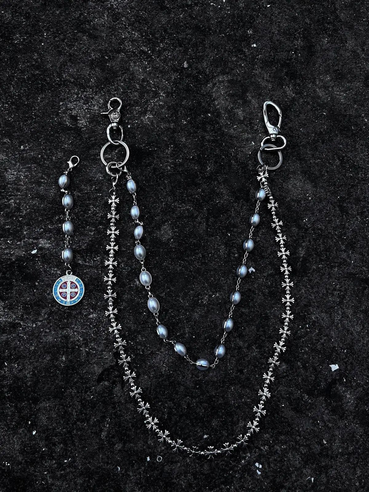 Jewelry Layered Pearls Wallet Chain,Y2K Jeans Chain,Gothic Pants Size ONE SIZE - 2 Thumbnail