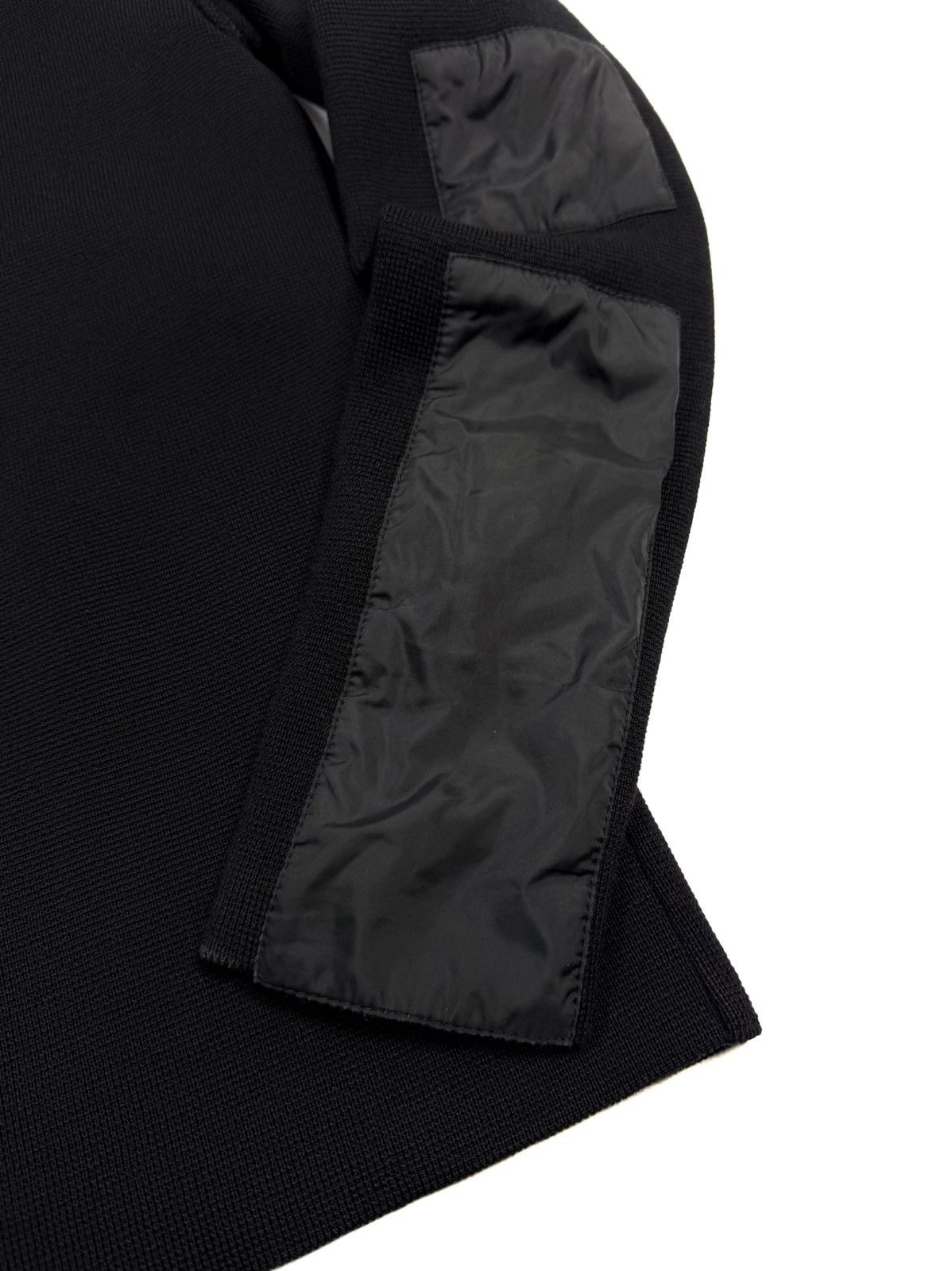 Prada Wool Knit Full Zip Sweater Nylon Panels Black Women's