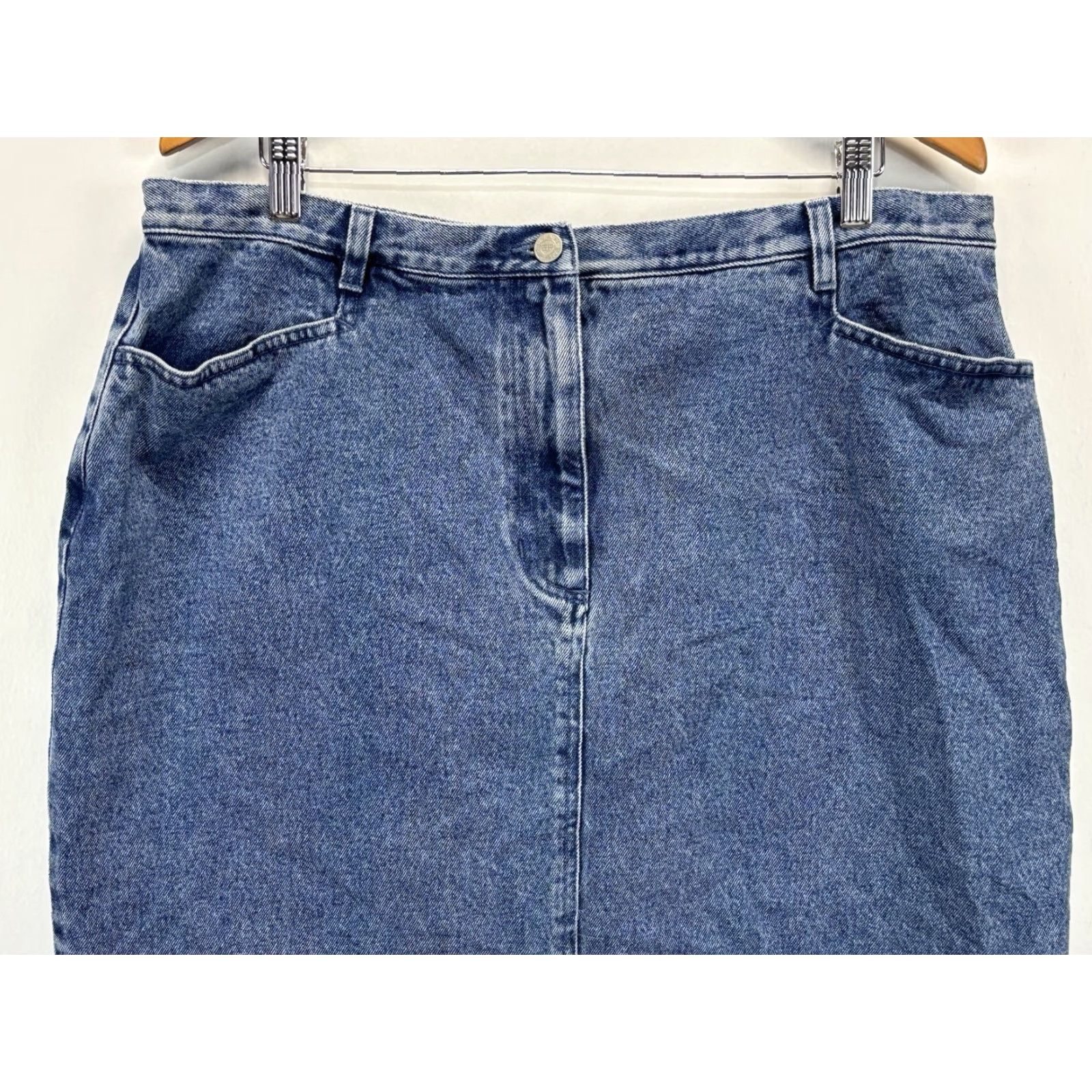 Evan Picone VINTAGE Evan Picone Skirt 18W Plus Blue Denim Maxi Slit 90s Y2K Womens Size 40" / US 18 - 2 Thumbnail