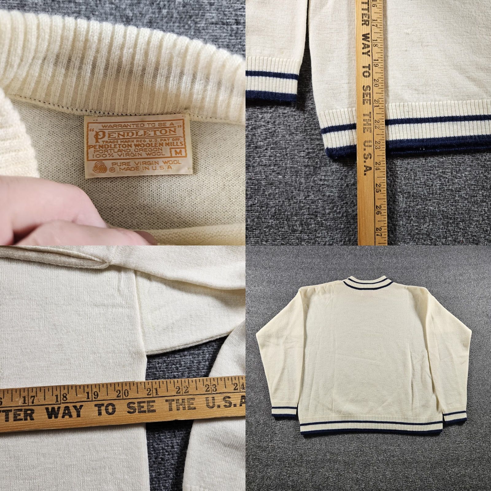Pendleton Vintage Pendleton Sweater Mens Medium White Wool Button Shoulder Nautical 80s Size US M / EU 48-50 / 2 - 8 Thumbnail