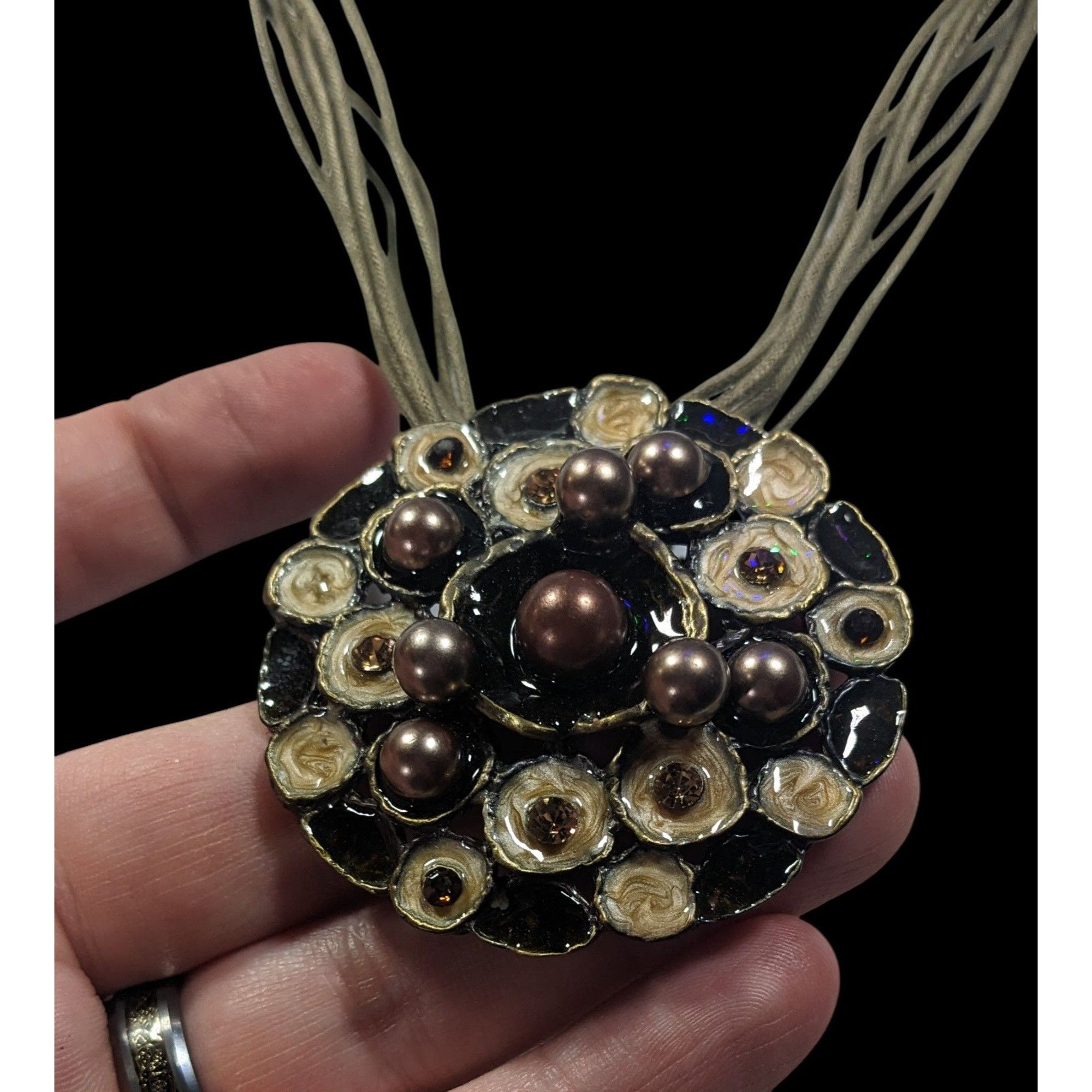Other Abstract Floral Pearl Rhinestone And Enamel Pendant Necklace Size ONE SIZE - 3 Thumbnail