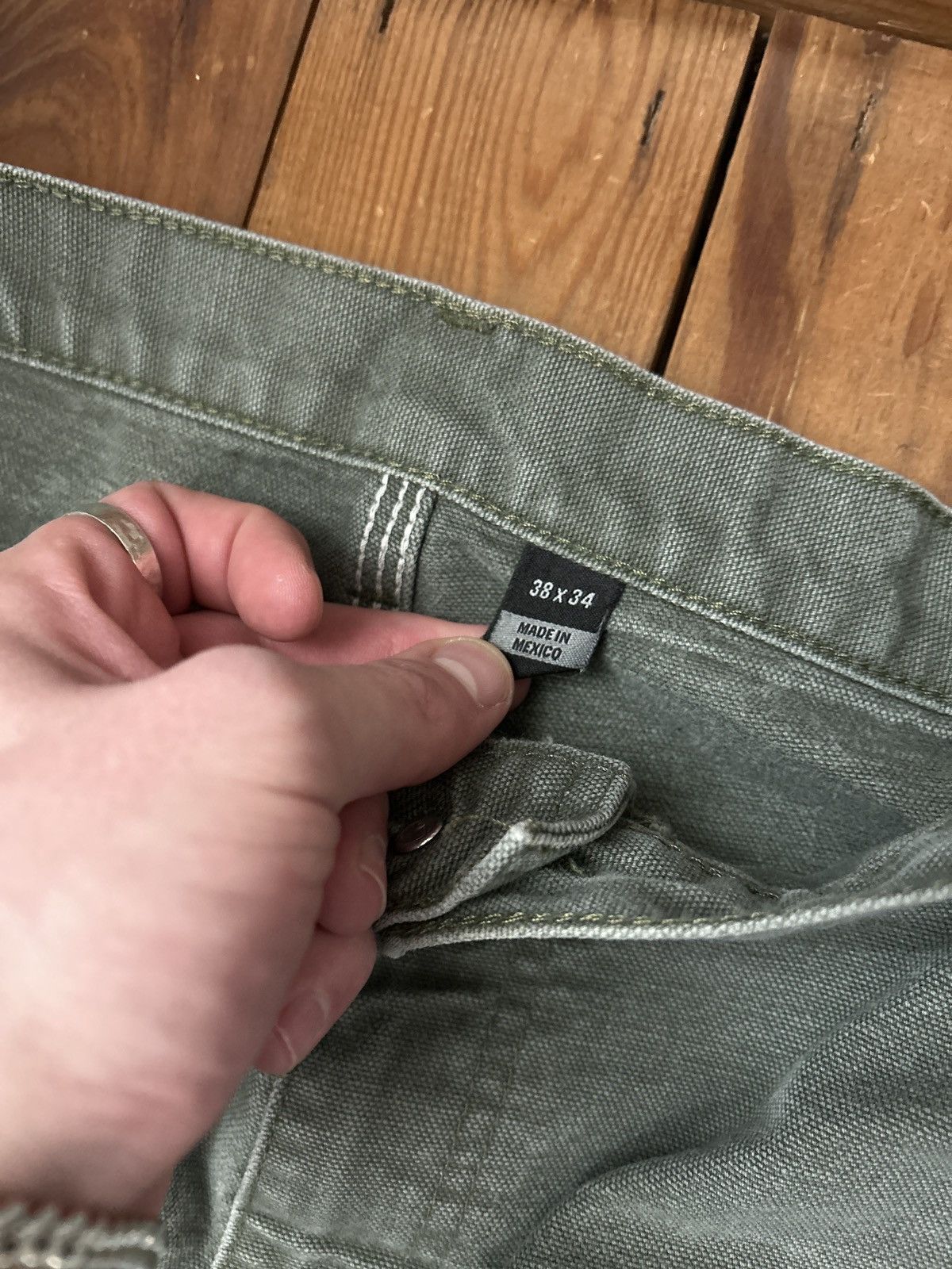 Carhartt × Vintage Vintage Carhartt Green Canvas Faded Distressed Pants Size US 35 - 3 Thumbnail