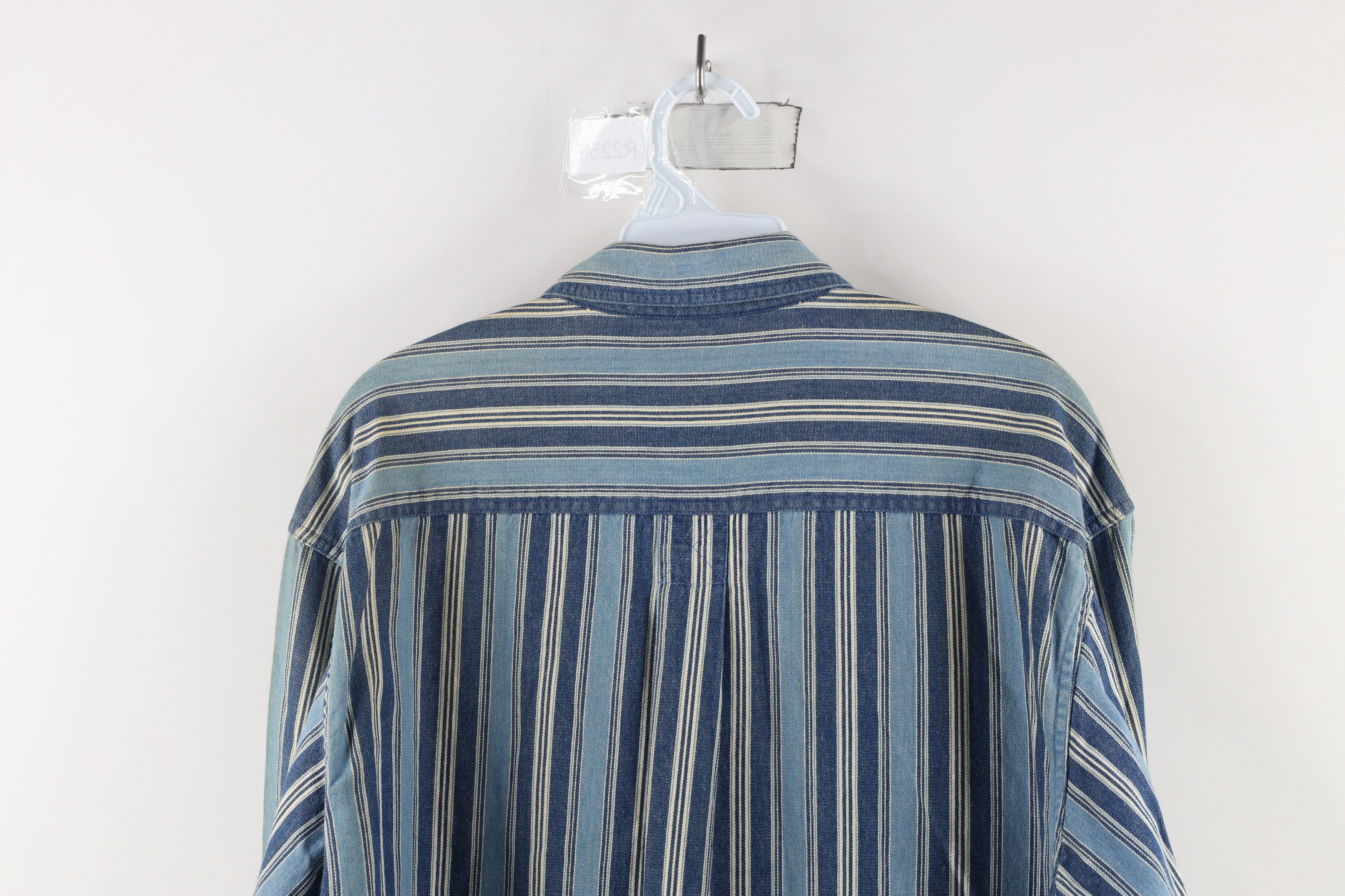Vintage Vintage 90s Streetwear Striped Denim Jean Button Down Shirt Size US M / EU 48-50 / 2 - 13 Thumbnail
