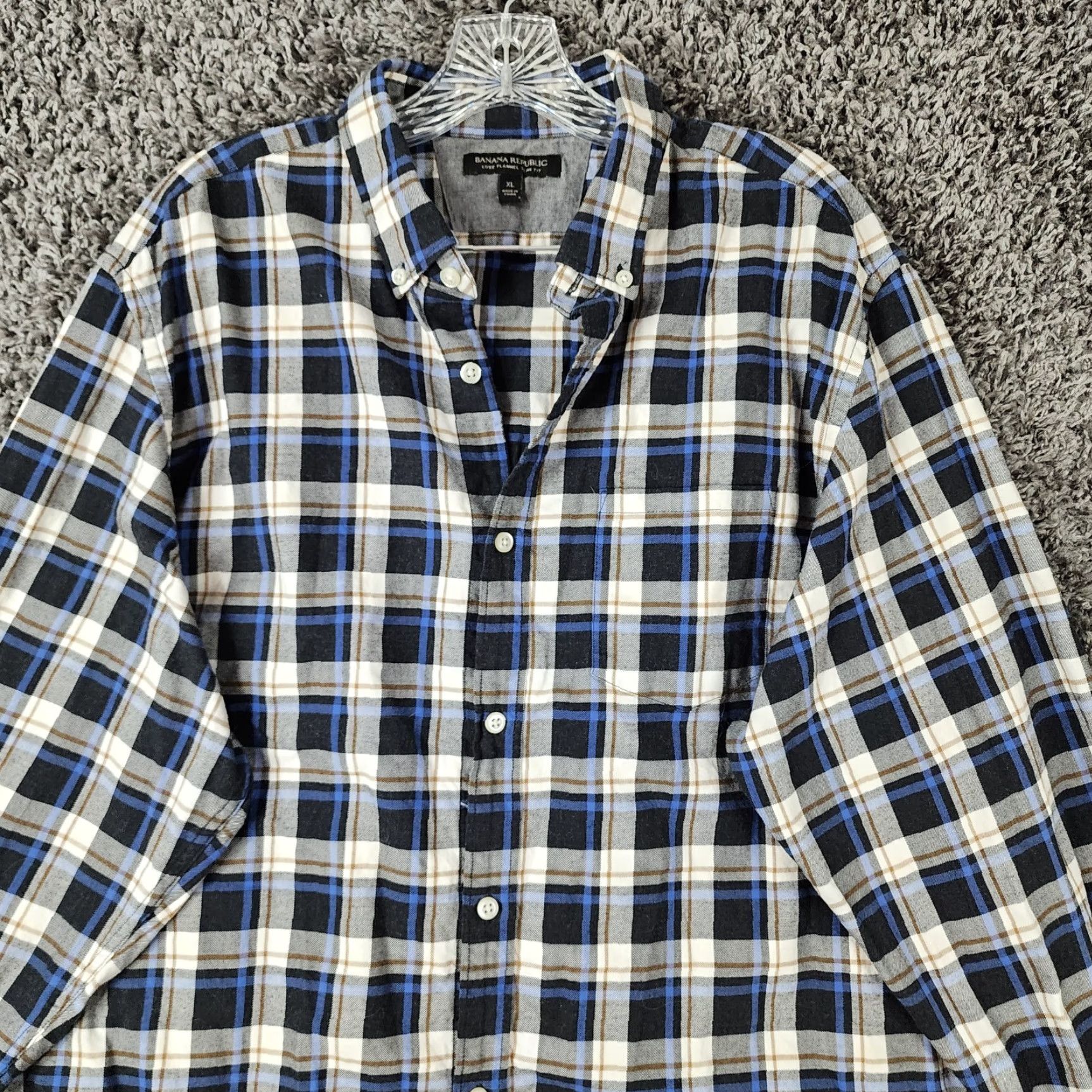 Banana Republic BANANA REPUBLIC SHIRT Men Plaid Flannel Button-Up Long Sleeve XL Blue White Regular Size Adult Mens Size US XL / EU 56 / 4 - 3 Thumbnail