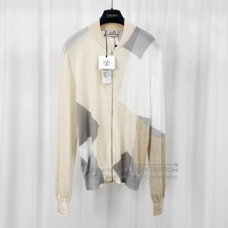 Hermes Hermes Geometric Patchwork Cashmere Zip Knit Jacket Size US S / EU 44-46 / 1 - 1 Thumbnail