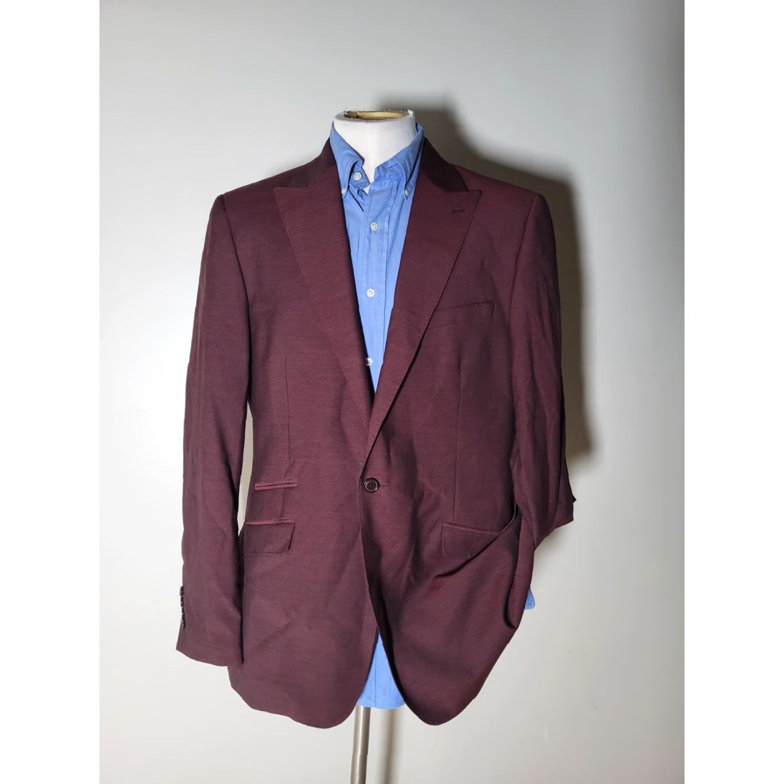 Vintage Bachrach Sport Coat 44L Slim Peak Lapel Red Wool Polyester Blazer Jacket Men Long 4 Season New without tags Men Size 44R - 3 Thumbnail