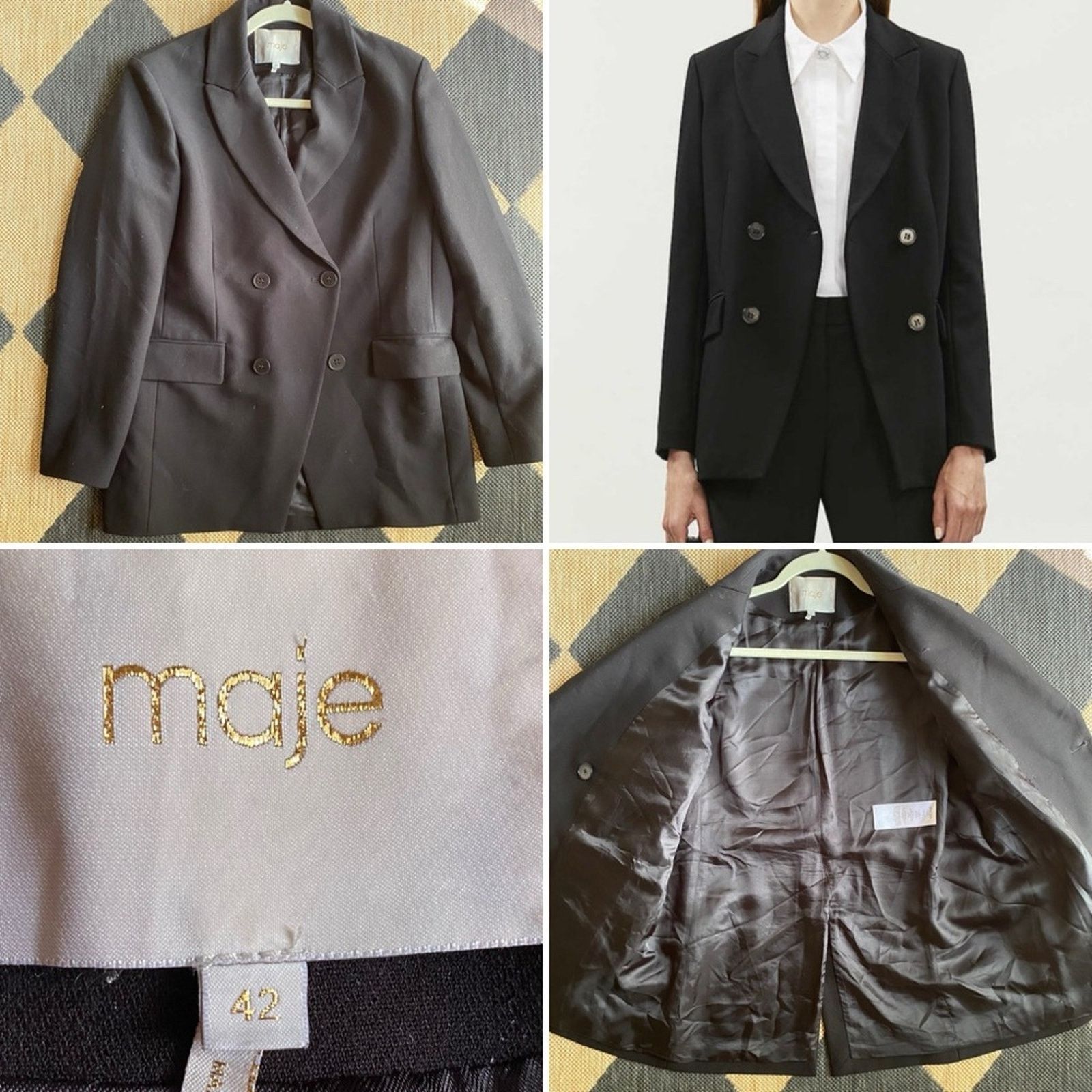 Maje MAJE VOGA $565 Black Double-Breasted Crepe Blazer FR42 US 10 Size L / US 10 / IT 46 - 2 Thumbnail