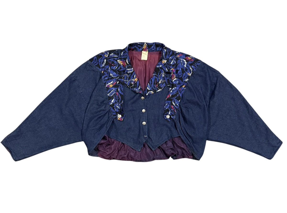 Vitaly Design Vtg🔥V15 Studded Layered Soie Denim Narrow Cut Crop Jacket Size L / US 10 / IT 46 - 2 Thumbnail