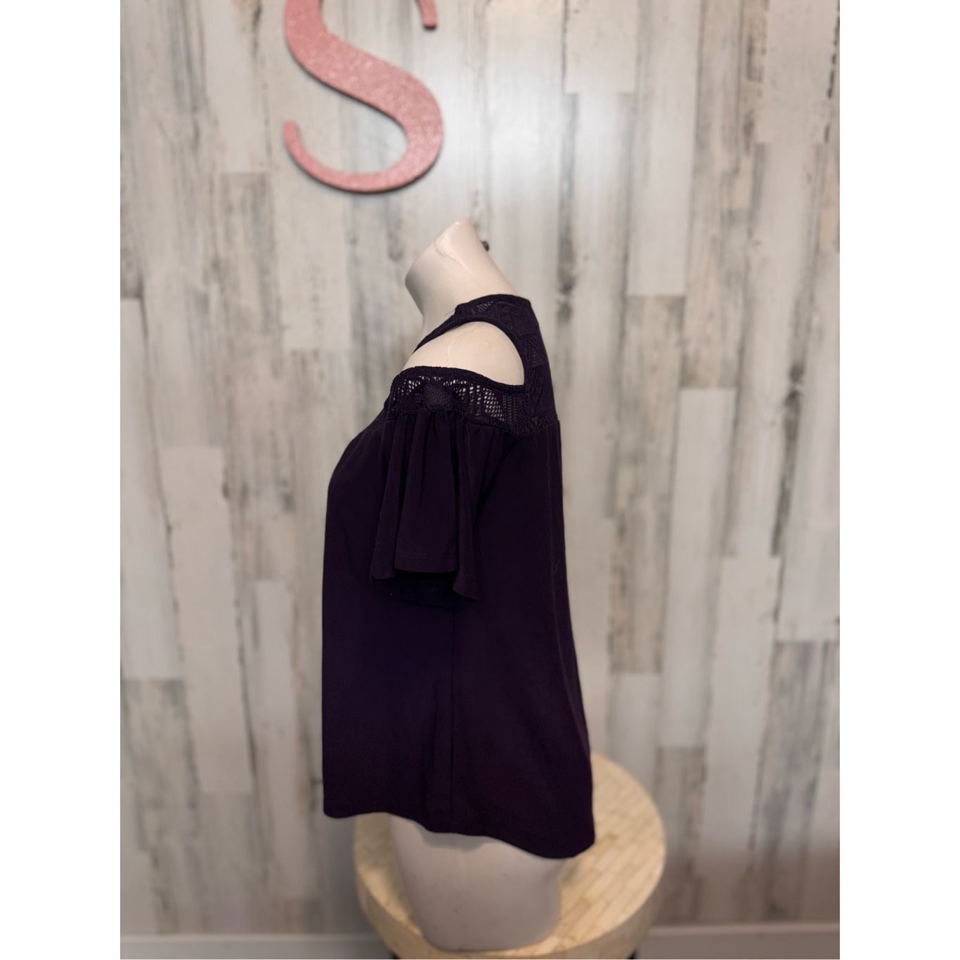 Other AUW Purple Cold Shoulder Top Small – Lace Yoke Blouse, Boho Size S / US 4 / IT 40 - 3 Thumbnail