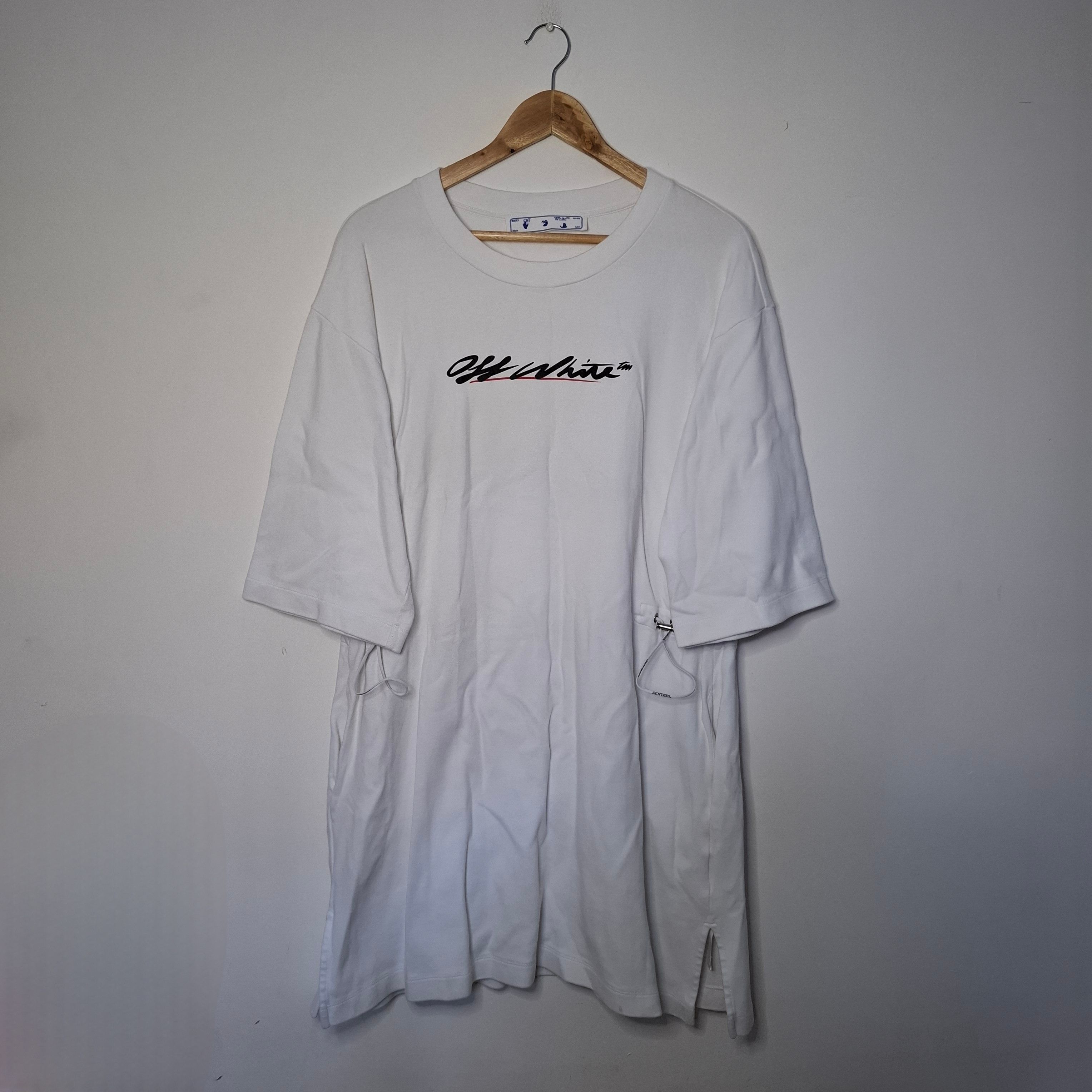Off-White OFF-WHITE Script Logo Print Coulisse White Shirt Dress Size L / US 10 / IT 46 - 1 Thumbnail
