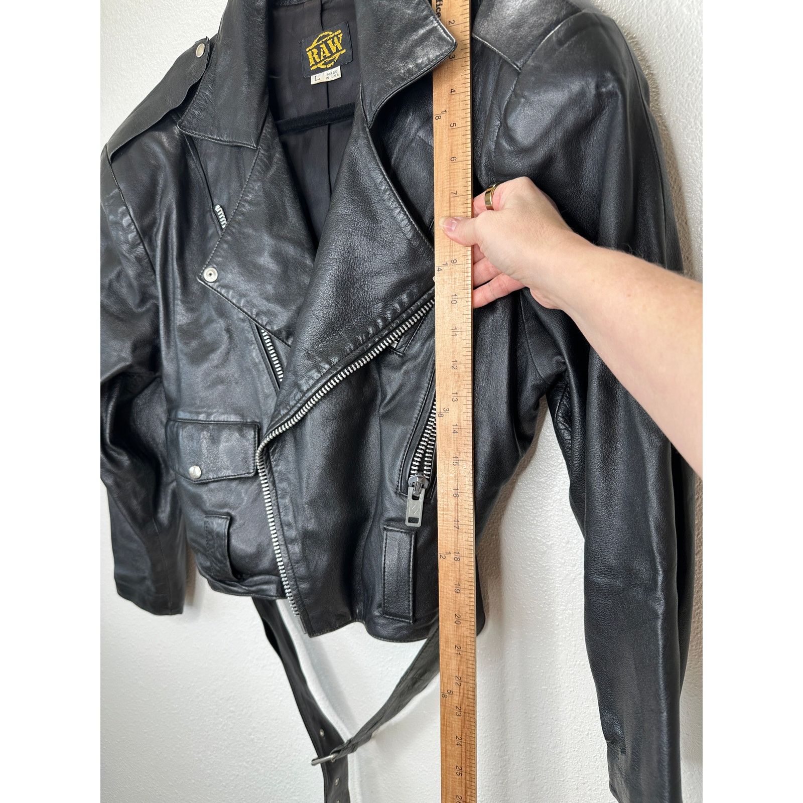 Other Raw Black Leather Silver Zip & Hardware Belted Moto Jacket L Size L / US 10 / IT 46 - 16 Thumbnail