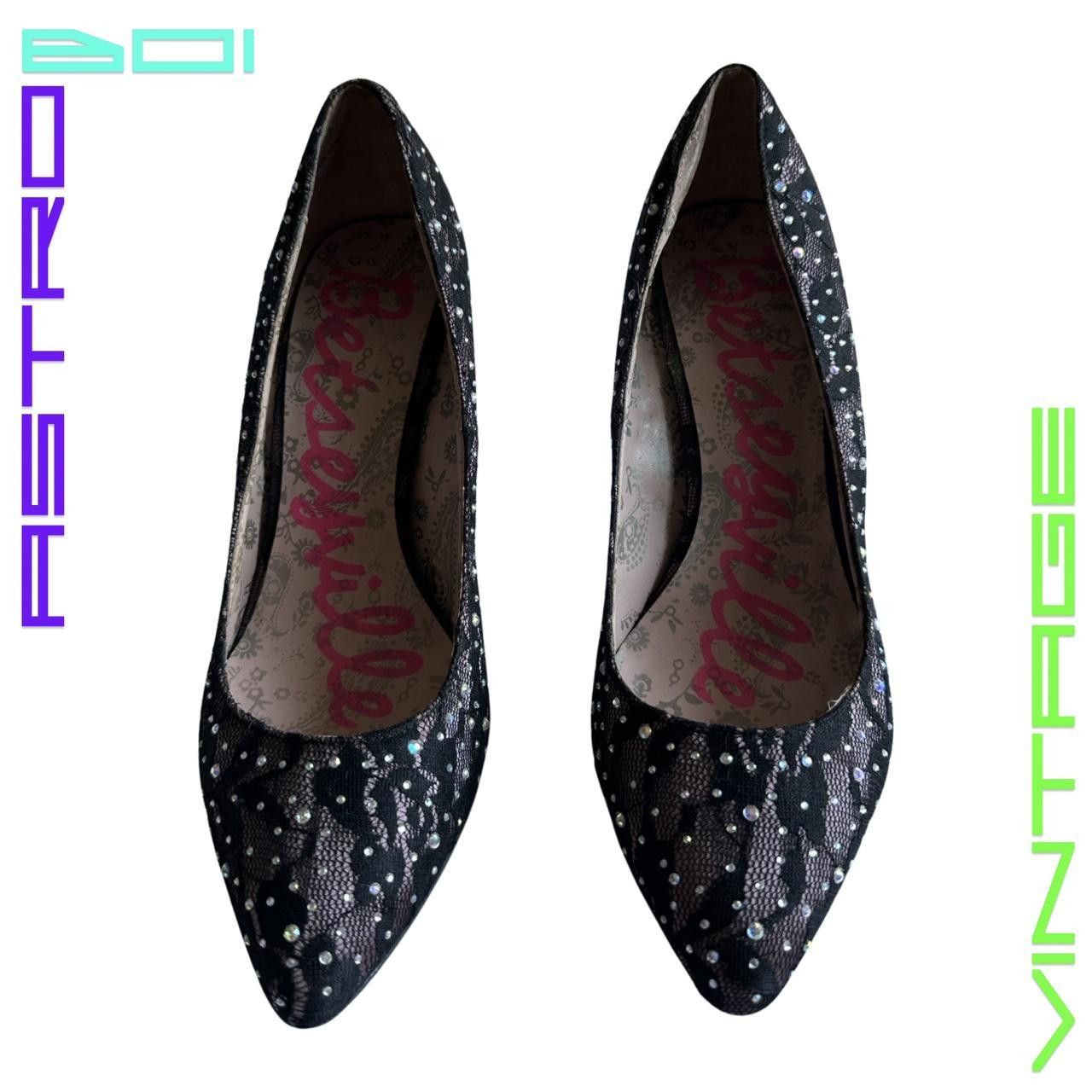 Vintage Betsy Johnson Black Sequin Lace Heels - 8.5 US