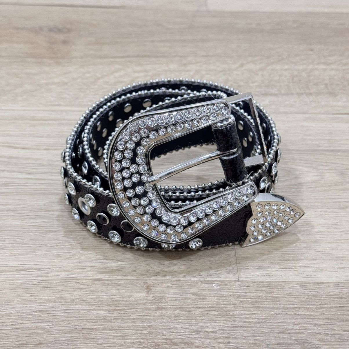 Hysteric Glamour Crazy Rhinestones Leather B.B Simon Style Belt Size ONE SIZE - 2 Thumbnail
