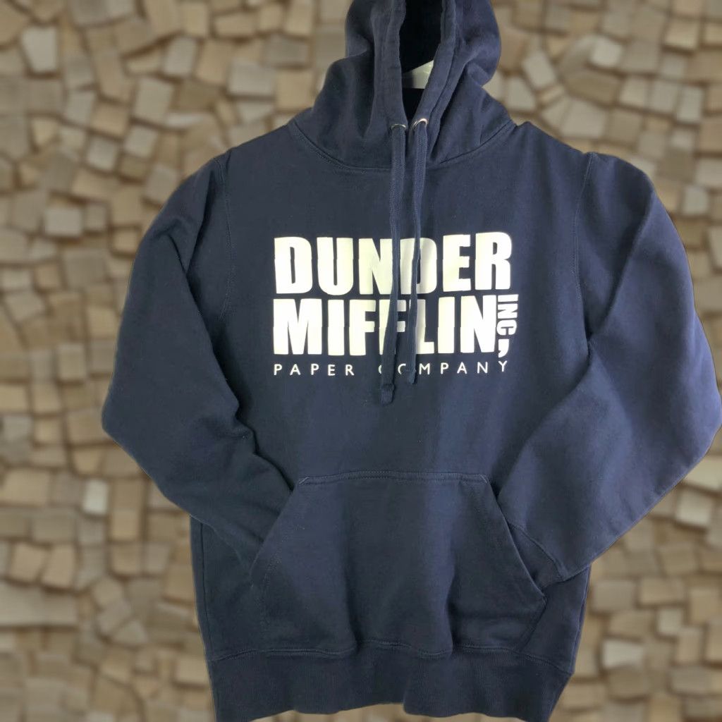 Vintage Dunder Mifflin Paper Company Blue Long Sleeve Hoodie W Pockets Mens Small Size US L / EU 52-54 / 3 - 1 Thumbnail