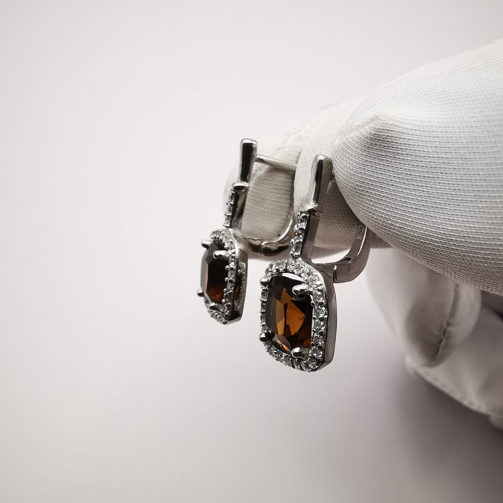 Sterling Silver Vintage Earrings, 925 Sterling Silver, Cetrine, Zircon Size ONE SIZE - 3 Thumbnail