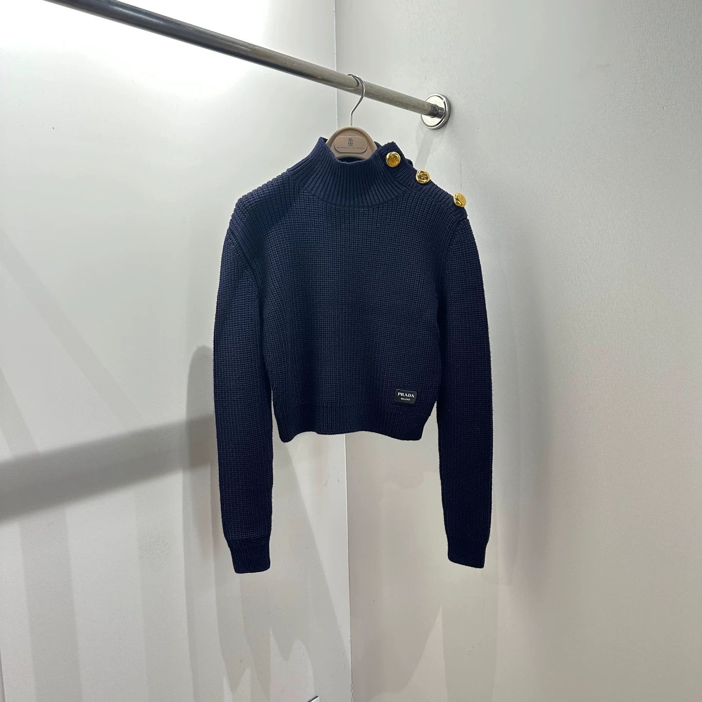 Prada Prada 25ss navy gold button sweater 36 NWT Size XS / US 0-2 / IT 36-38 - 1 Thumbnail