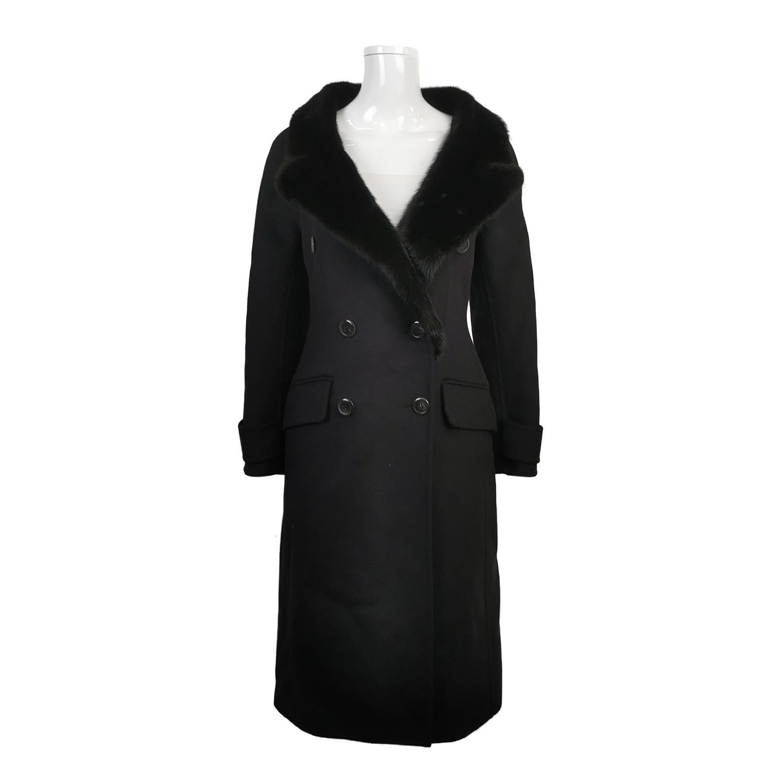 Prada Prada Black Wool Blend Overcoat with Fur Collar 0079 Size US S / EU 44-46 / 1 - 1 Thumbnail