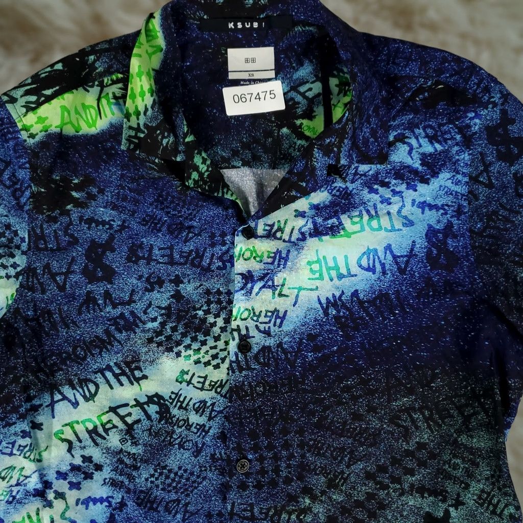 Ksubi ksubi Shirt XS Blue Abstract Palm Tree Print Camp Collar Button Up Mens XS Blue Abstract Palm Tree Print Shirt Size US XS / EU 42 / 0 - 1 Thumbnail