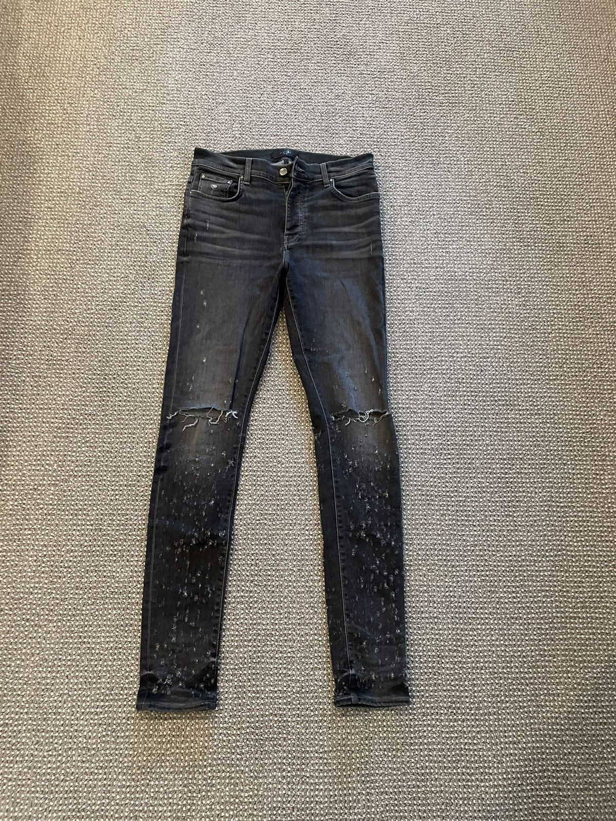 image of Amiri Distressed Skinny Jeans in Grey, Men's (Size 33)