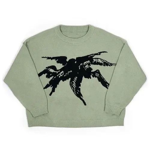 image of Harajuku Sweater Women Gothic Vintage Ripped in Green, Men's (Size Medium)