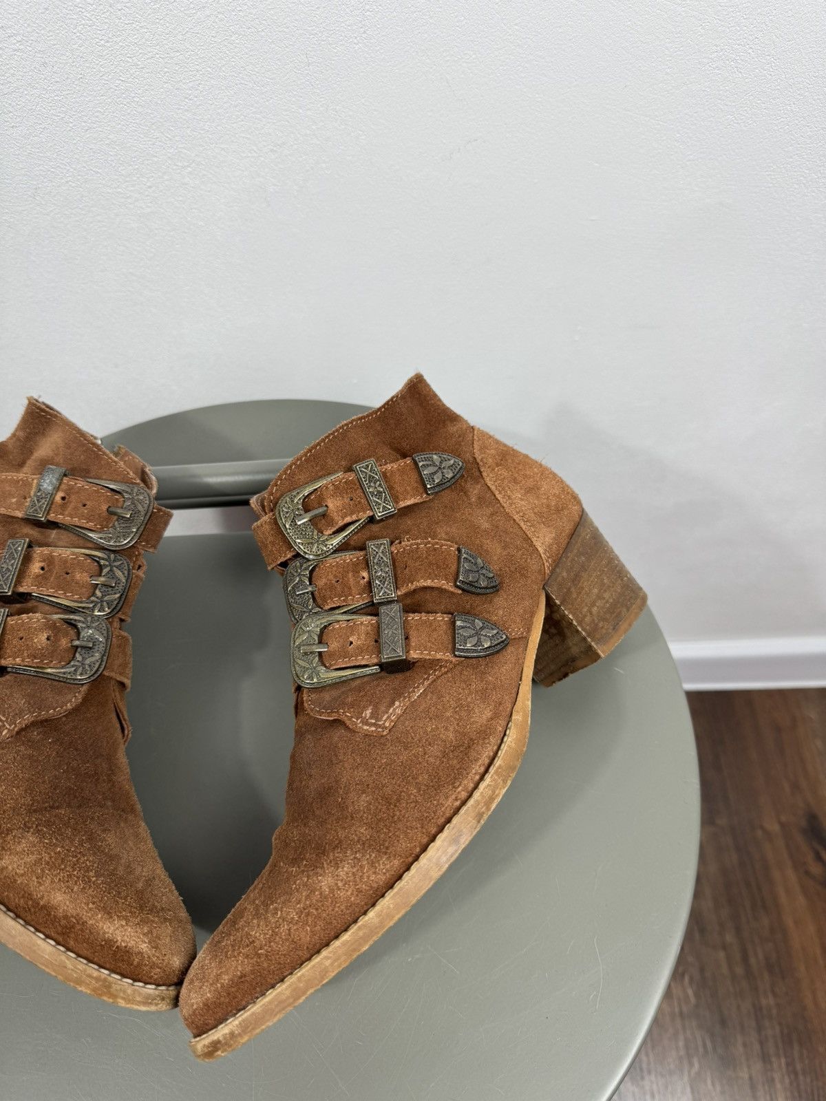 Other Vintage Brown Suede Triple Buckle Western Ankle Boots EU 38 Size US 7 / IT 37 - 4 Thumbnail