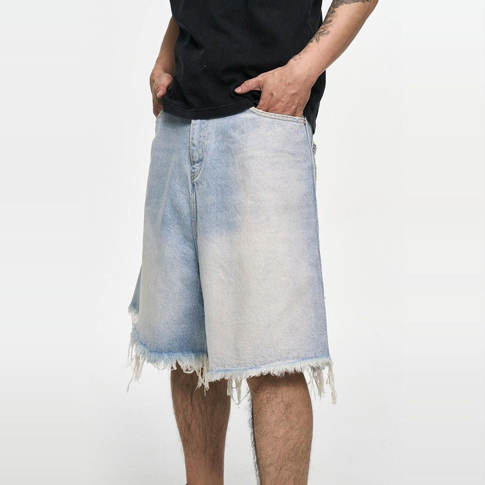 Other Blue Washed Denim Baggy Raw Hem Shorts, Acid Wash Shorts Size US 32 / EU 48 - 6 Thumbnail