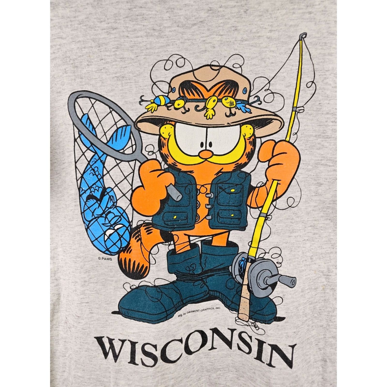 Vintage VINTAGE 90' GARFILED FISHING WISCONSIN 2 SIDE PRINT GRAY SINGLE STITCH T-SHIRT L Size US L / EU 52-54 / 3 - 2 Thumbnail