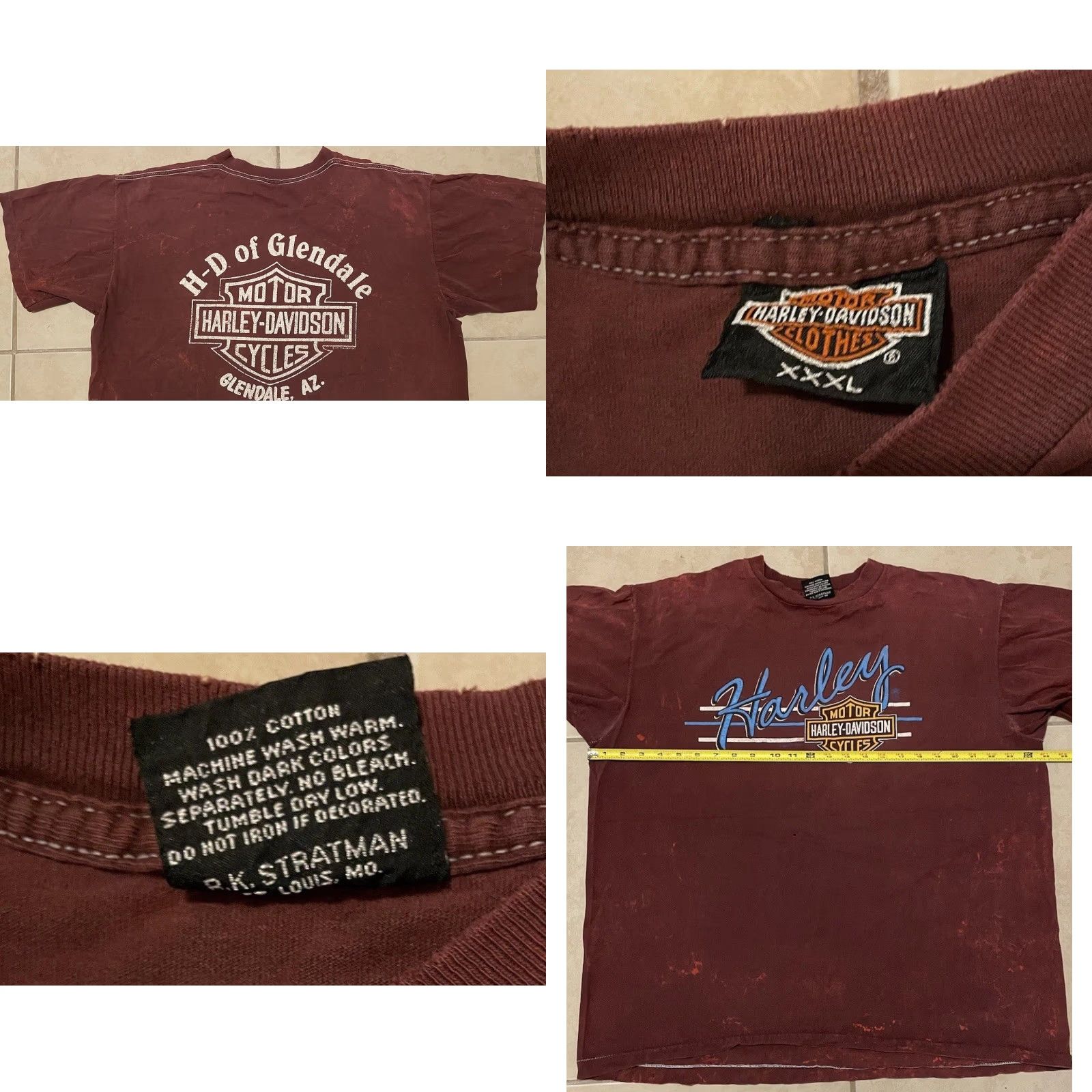 Harley Davidson VINTAGE Harley Davidson Shirt 2XL Red Graphic Tee Mens 80s 90s Biker Grunge USA California Arizona Sturgis Punk Union USA Skull Flag 70s 90s Destroyed Size US XXL / EU 58 / 5 - 10 Thumbnail