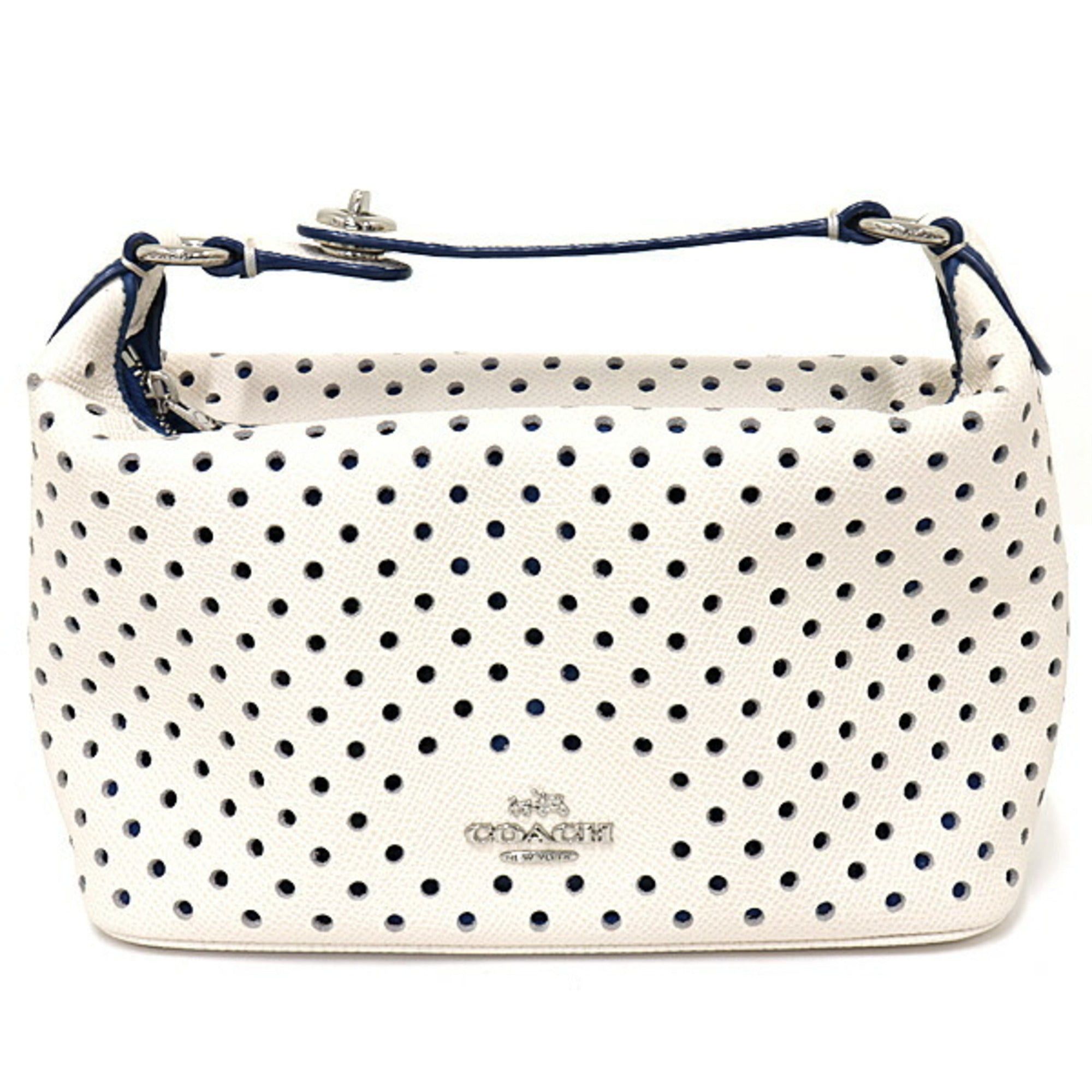image of Coach Perforated Leather Pochette Pouch Handbag Punching 53215 Ivory Blue in Black, Women's