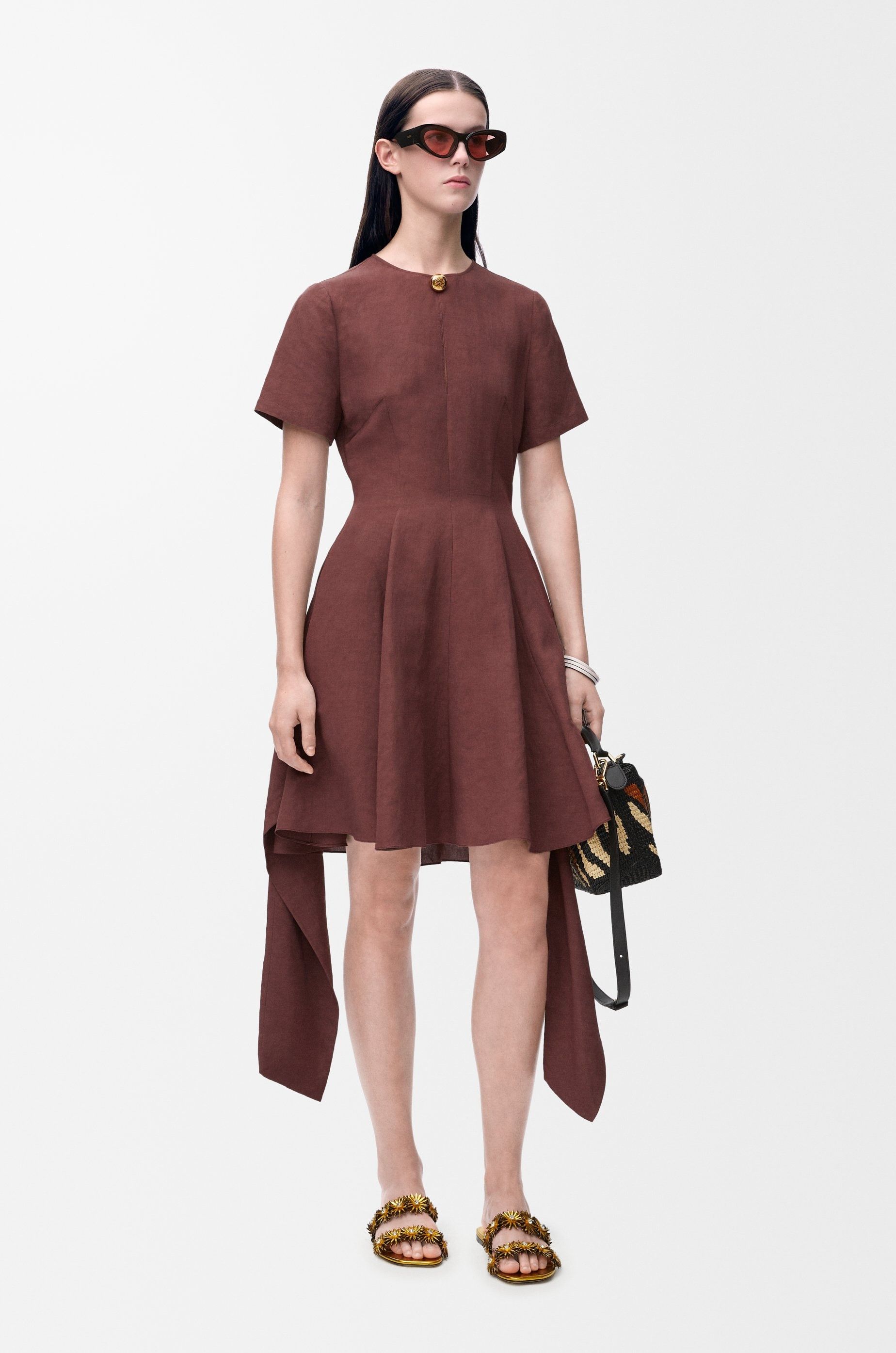 Loewe o1in1g0426 Pebble Dress in Viscose And Linen in Coffee Size L / US 10 / IT 46 - 3 Thumbnail